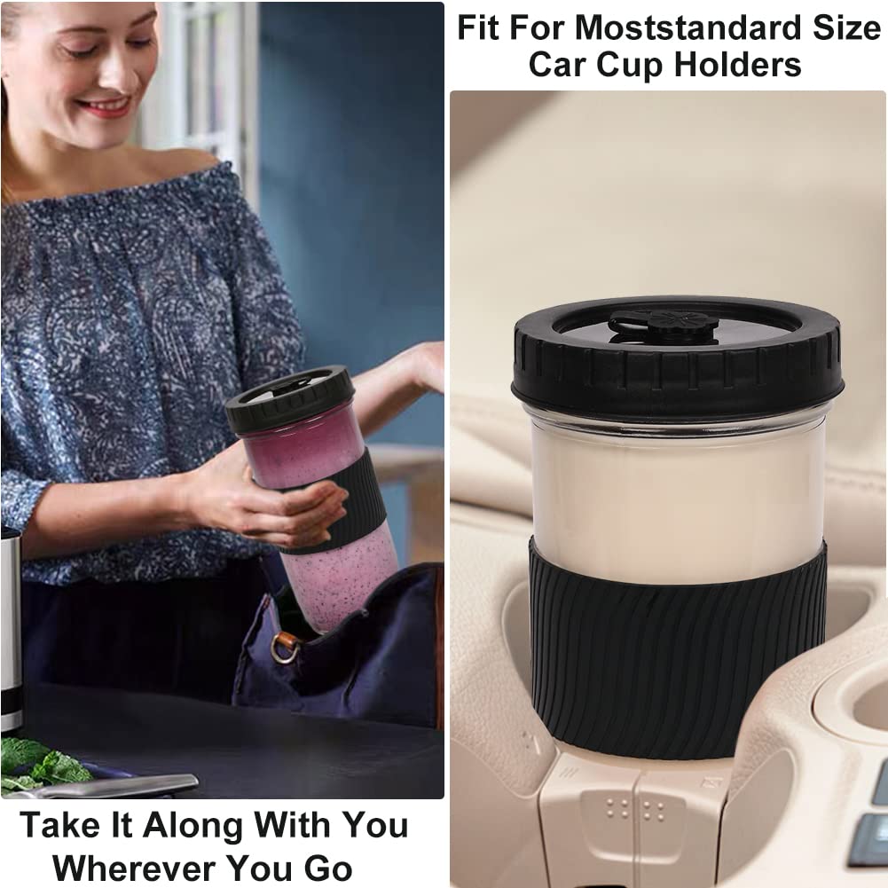 2 Pack 24oz Reusable Glass Boba Tea Cups with Lids & Straws - Mason Jar Style Iced Coffee & Smoothie Cups with Silicone Sleeve - Perfect for Bubble Tea, Cold Brew, Juicing at Home or Office
