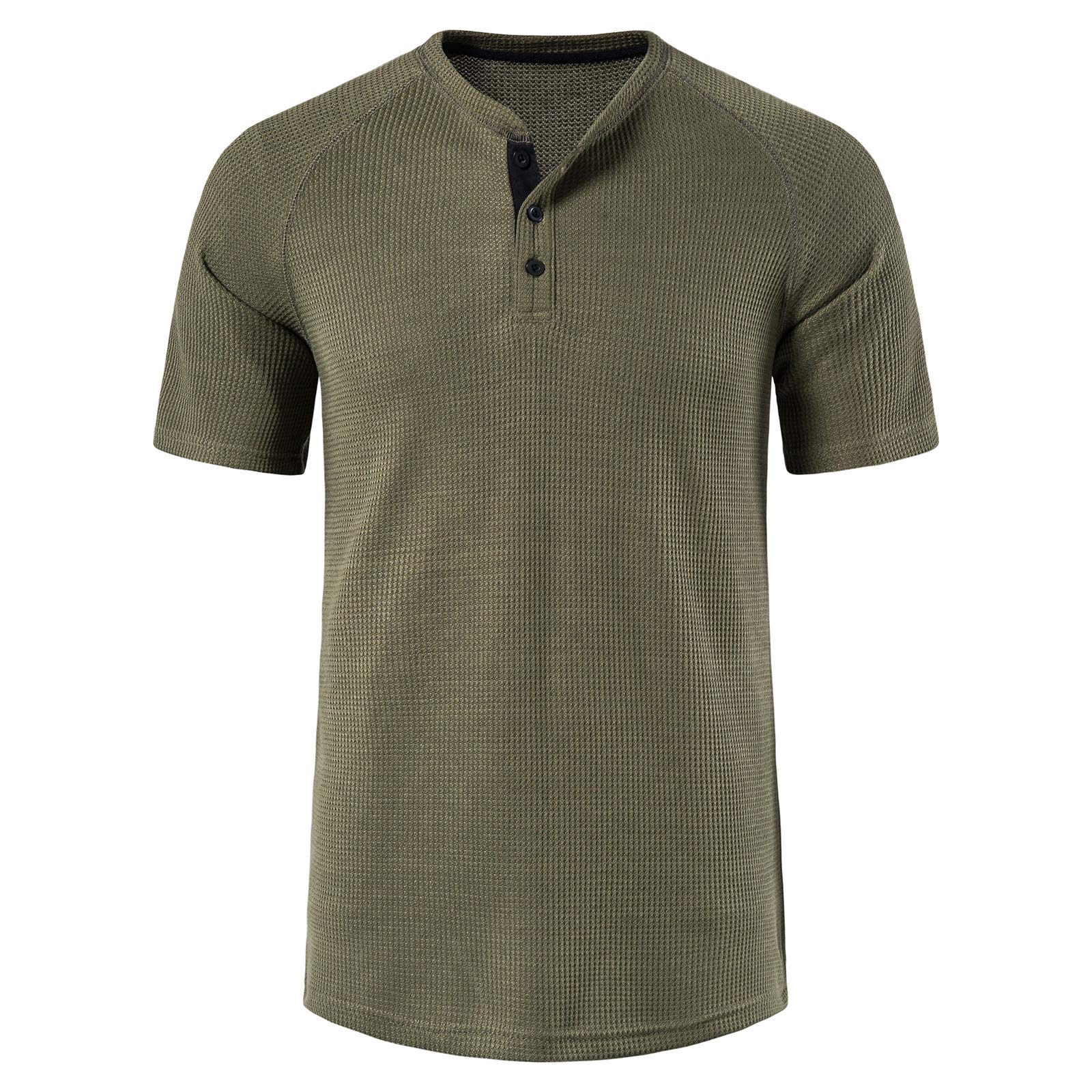 LOCALMODE Men's Casual Waffle Henley Long Sleeve T-Shirt | Crew Neck Relaxed Fit Cotton Shirt for Everyday Wear, Work & Outdoor Activities