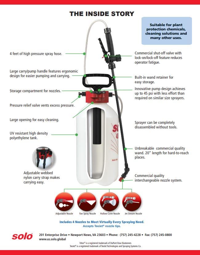 Solo 430-3G 3-Gallon Handheld Garden Sprayer with Shut-off Valve & Durable Wand - Perfect for Lawn Care, Weed Control & Plant Fertilizing