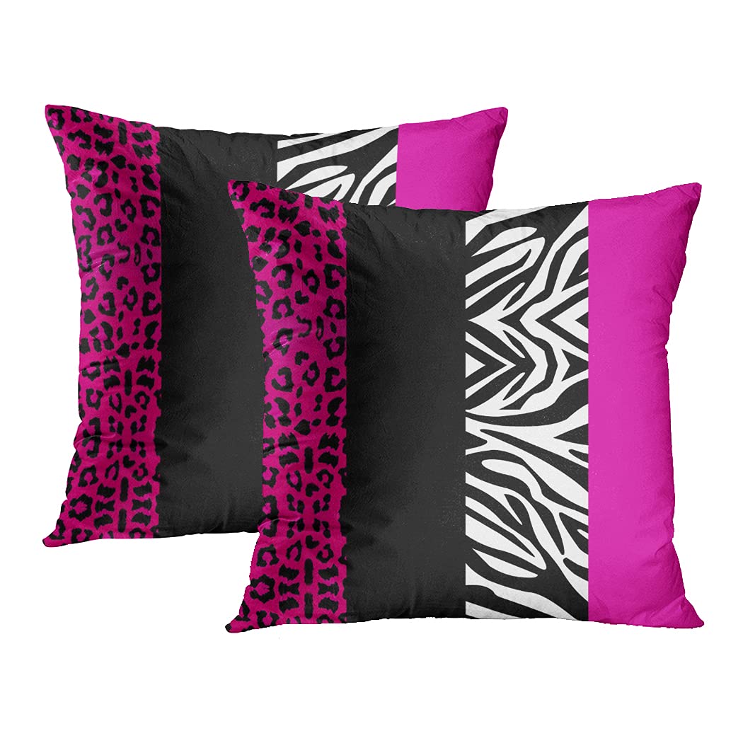 rouihot Set of 2 18x18 Inch Cheetah & Zebra Print Throw Pillow Covers - Hot Pink Leopard and Black White Animal Pattern Square Cushion Covers for Sofa, Couch, Bed - Perfect for Living Room Decor, Home Accent & Cozy Bedroom Style
