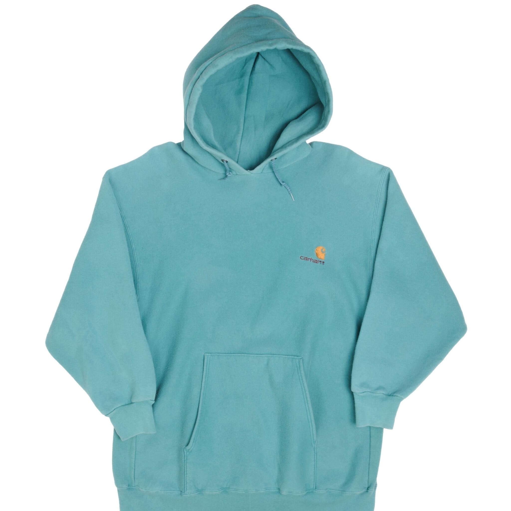 Vintage Carhartt Reverse Weave Blue Hoodie Sweatshirt 1990s XL Made in USA - Men's Heavyweight Pullover for Work, Outdoor & Casual Wear