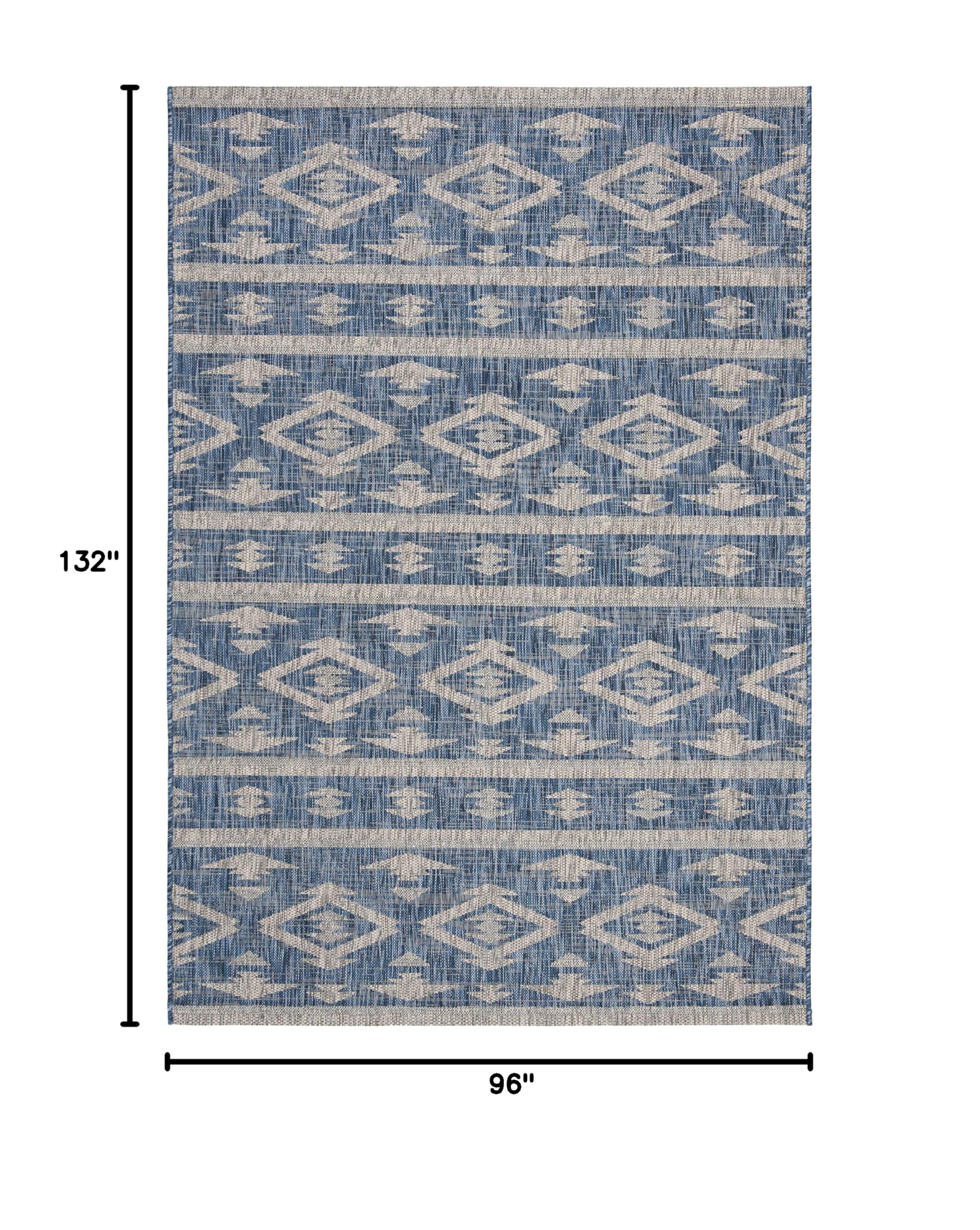 SAFAVIEH Courtyard Collection 8' x 11' Navy/Grey Indoor Outdoor Waterproof Rug - Easy to Clean, Stain Resistant for Patio, Backyard, Mudroom, Deck & Poolside Use