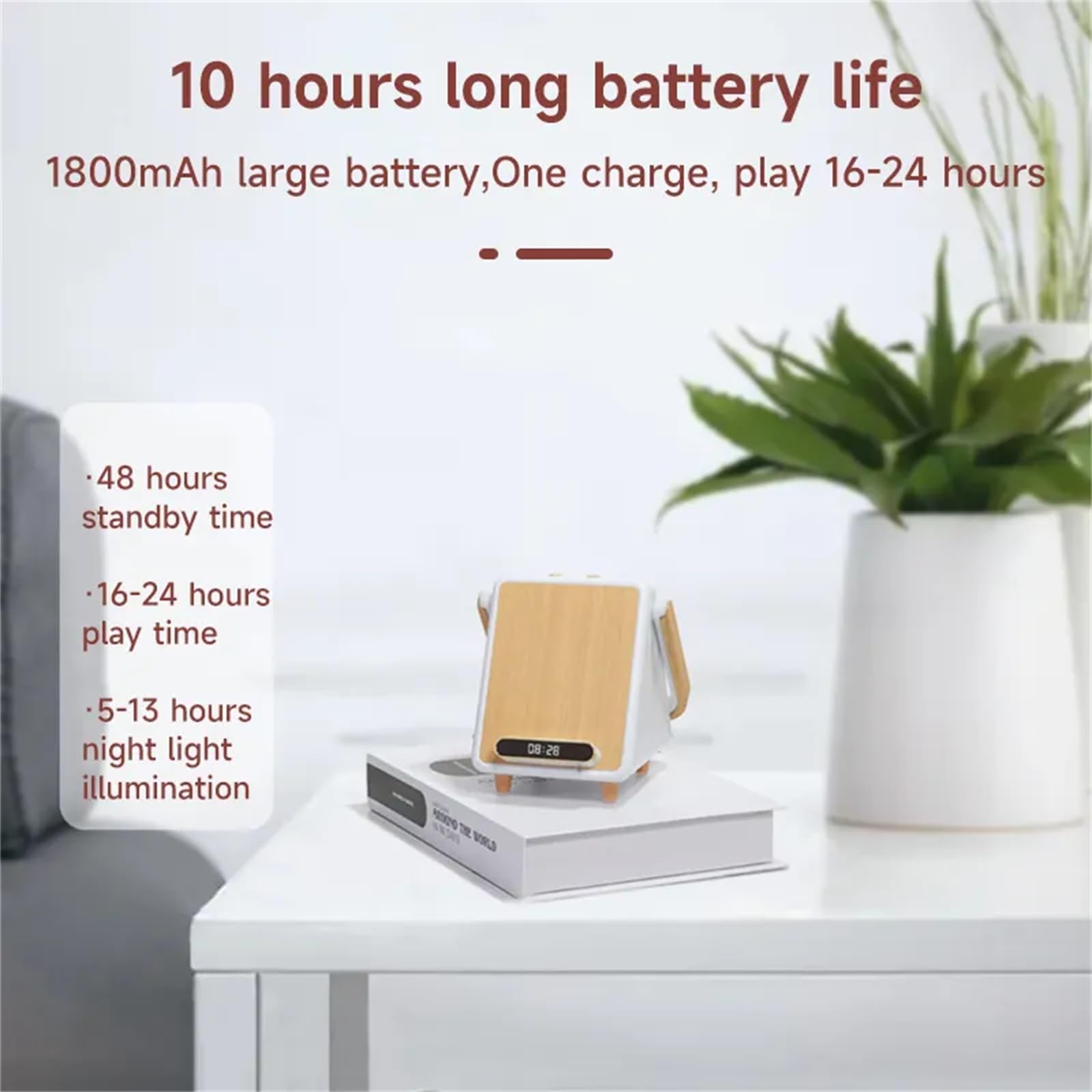 Premium Bluetooth Speaker with LED Night Light & Wooden Stand - Wireless Desktop Speaker for Home, Office, and Outdoor Use | Smart Induction Charging & Ambient Lighting