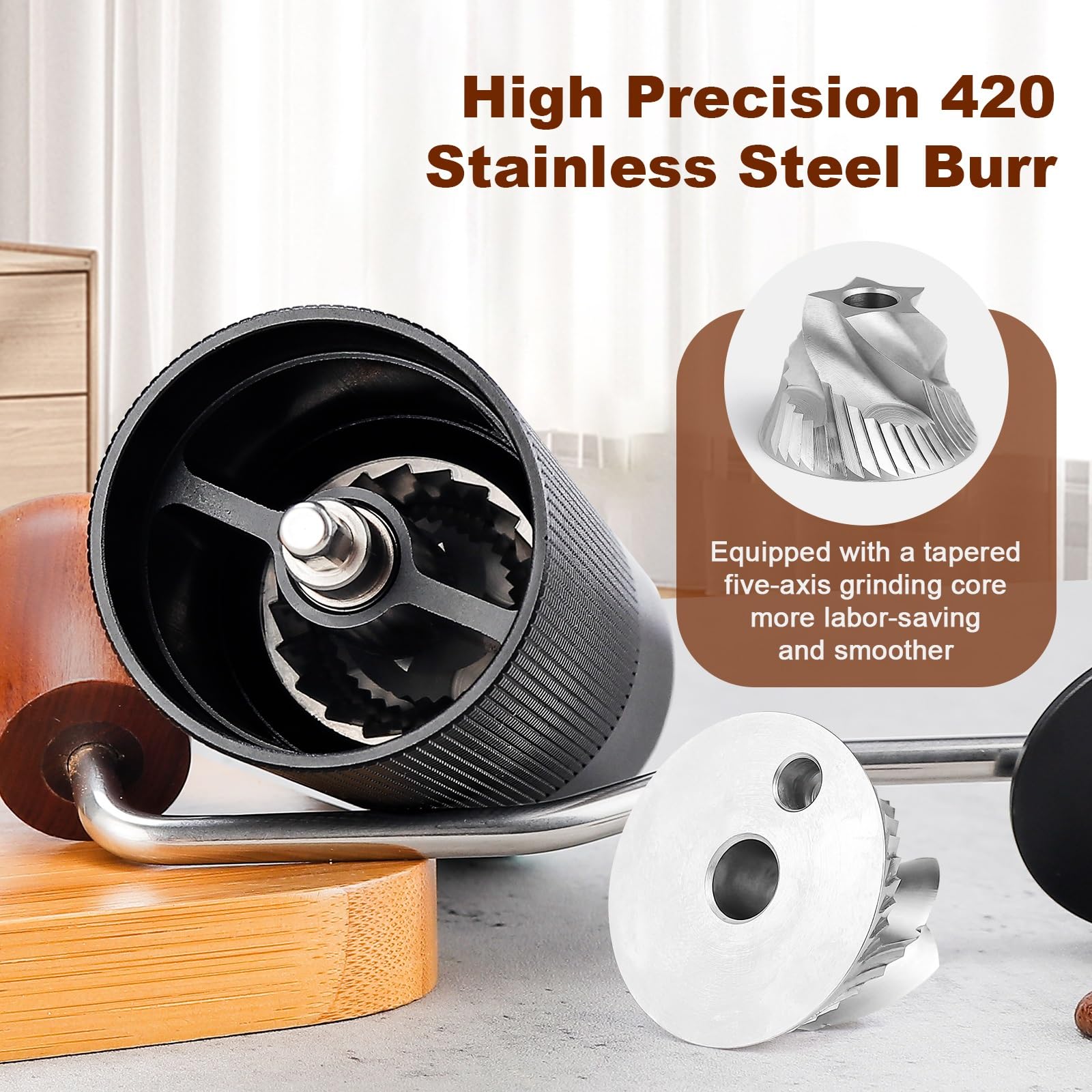 Premium Manual Coffee Grinder with Adjustable Coarseness - Stainless Steel Conical Burr for French Press, Espresso & Drip Coffee - 25g Capacity Hand Crank Mill for Home, Office & Camping Use
