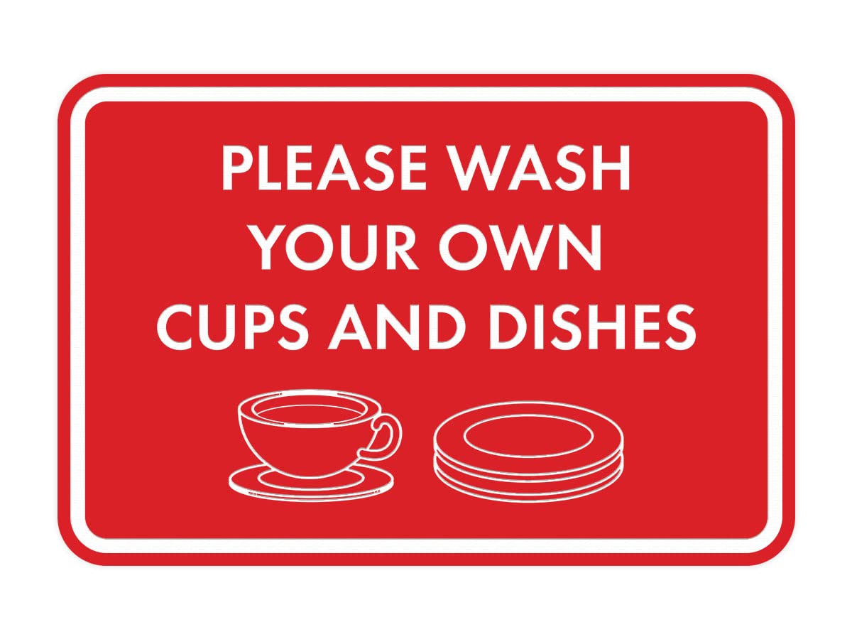 Vintage Please Wash Your Own Dishes Sign - Red Framed Kitchen Decor for Coffee Shops, Restaurants & Home Use