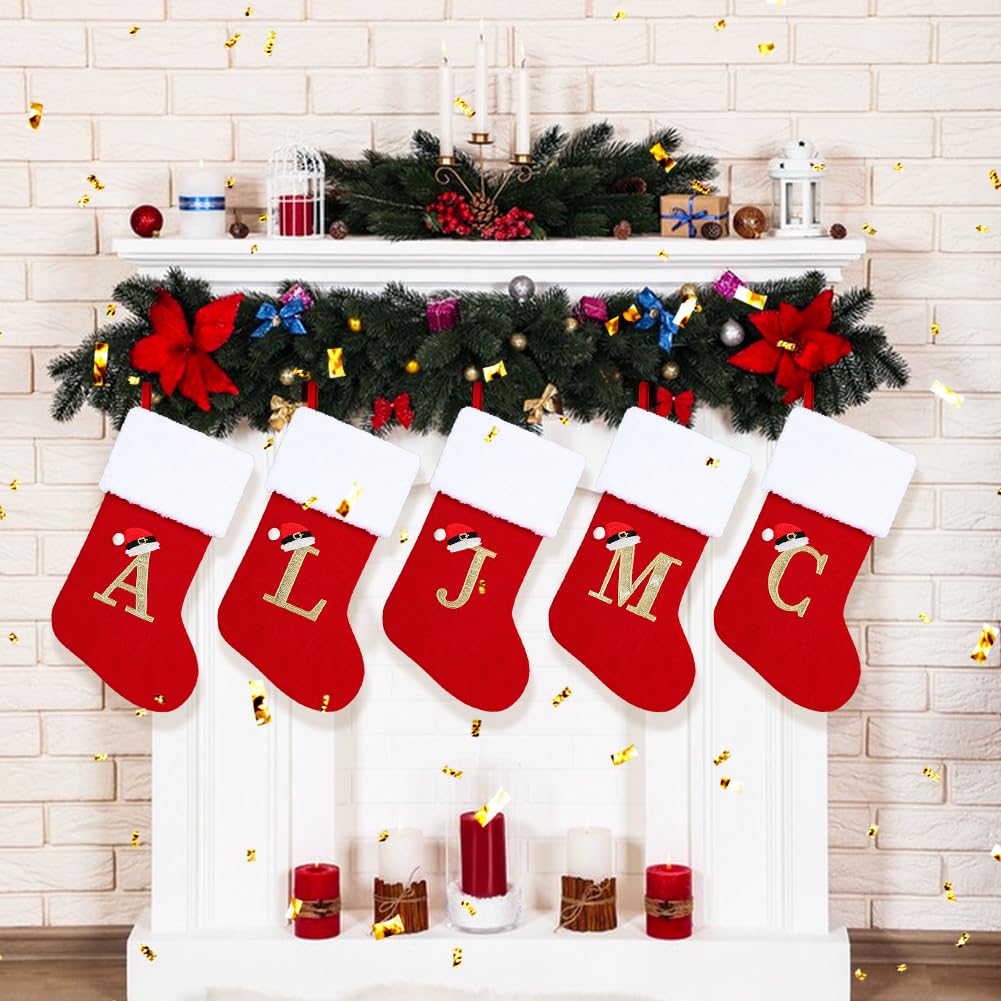 Personalized 20 Inch Monogram Christmas Stockings with Red Velvet & White Plush Cuffs - Custom Family Holiday Decor for Fireplace, Xmas Tree & Gift Giving - Perfect for Christmas Decorations & Festive Home Styling
