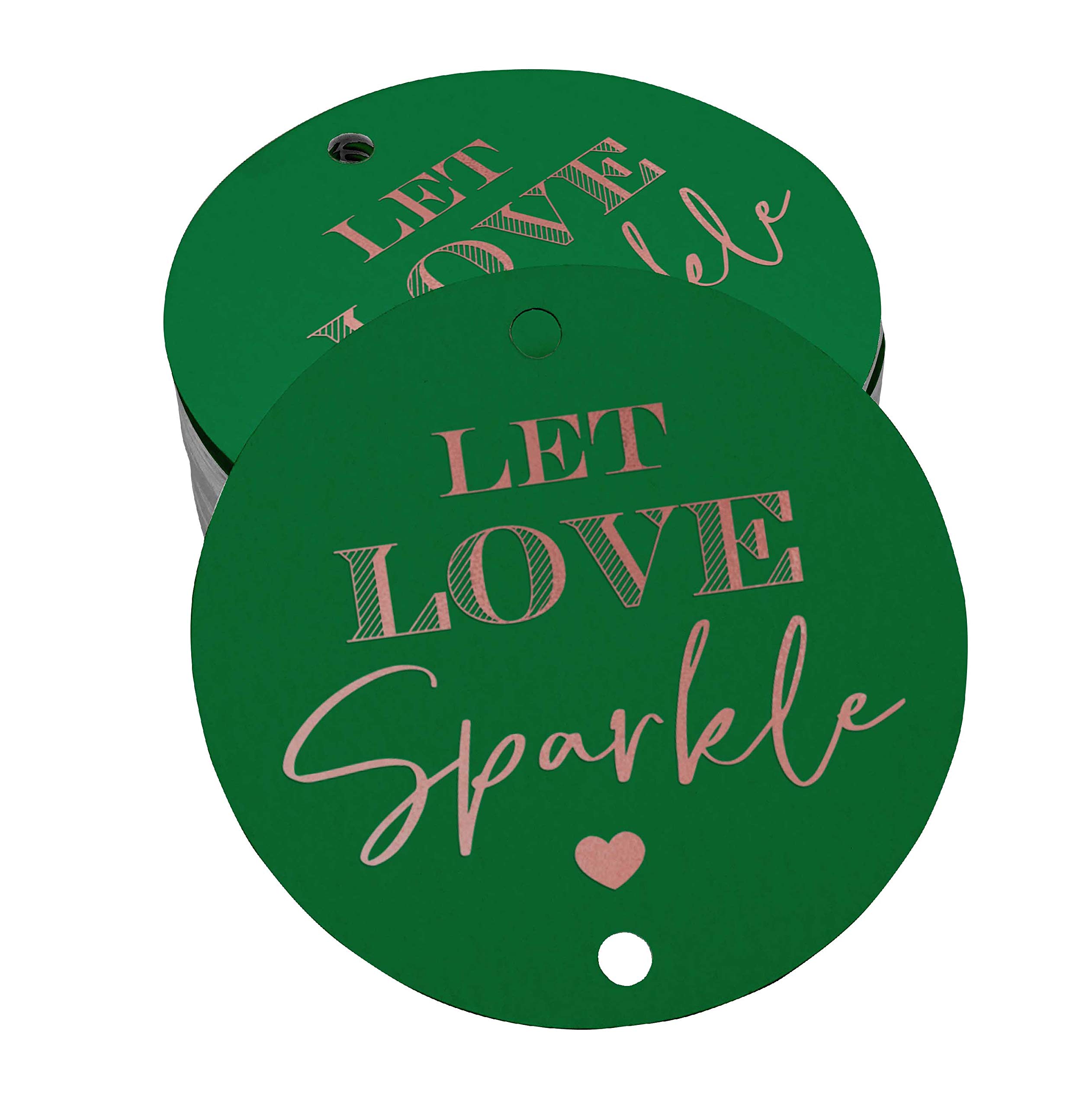 100 Pcs Real Rose Gold Foil Wedding Favor Tags - Elegant 'Let Love Sparkle' Hanging Paper Tags for Bridal Showers, Wedding Decor & Party Favors
