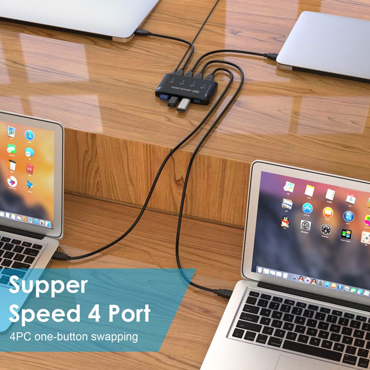 Cablecc 4 Port USB 3.0 KVM Switch - Share Keyboard, Mouse, Scanner & Printer Between 4 PCs | Perfect for Home Office, Gaming Setup & Multi-Computer Workstations