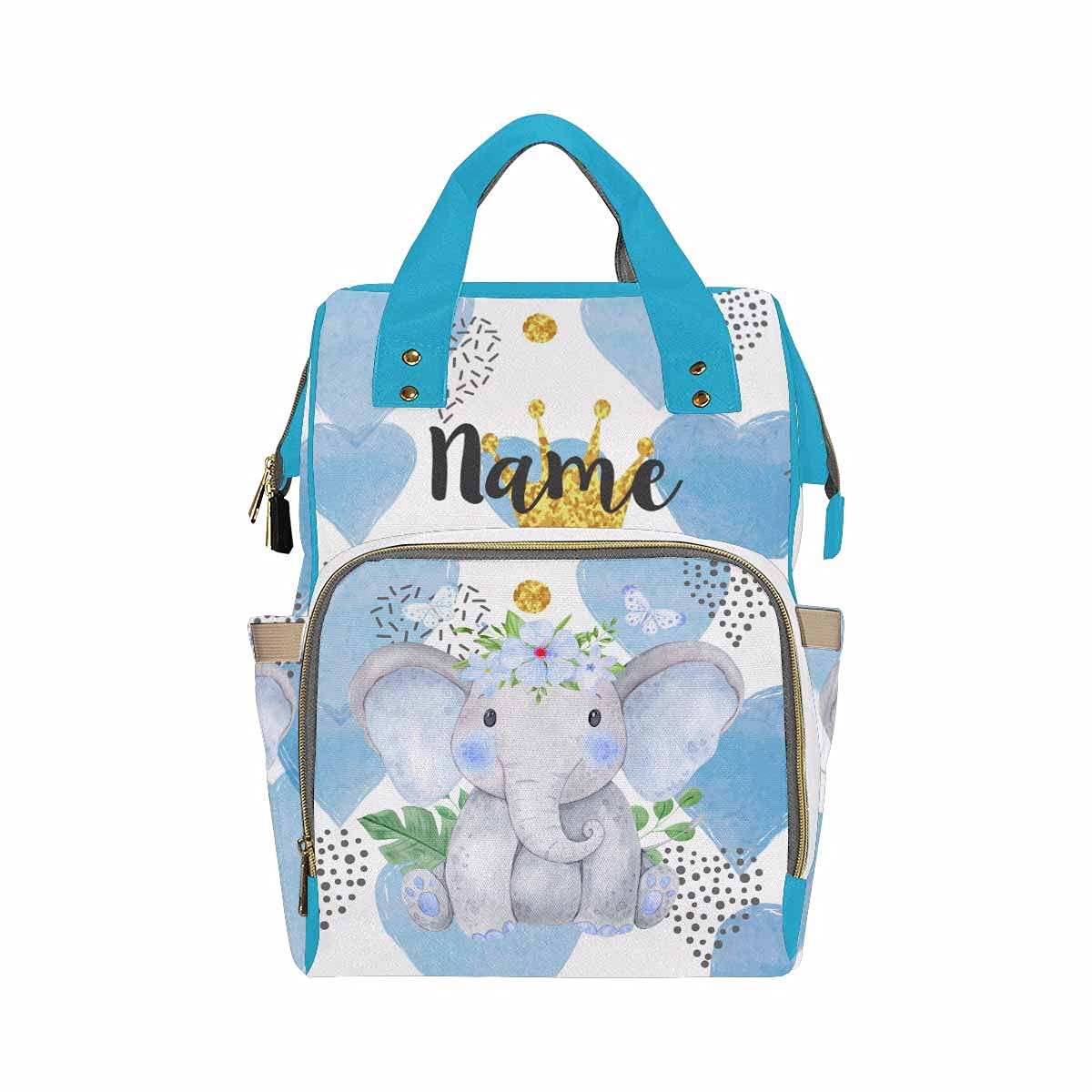 **Personalized Diaper Backpack for Moms - Custom Name Baby Bag, Waterproof & Multifunctional Nursing Travel Backpack for Boys & Girls, Blue Elephant Design - Perfect for Daycare, Travel & Baby Shower Gifts**