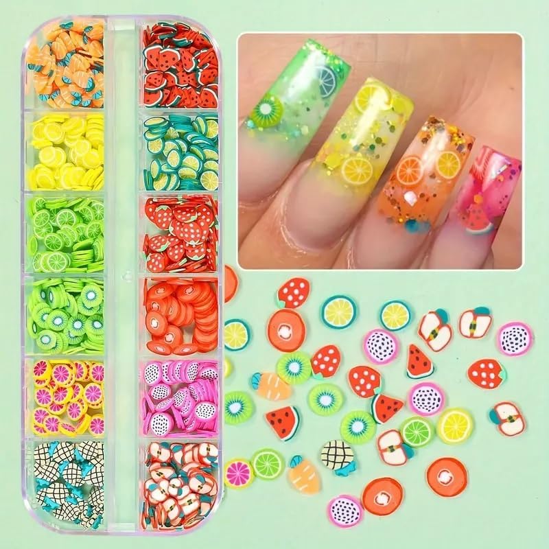 3D Fimo Fruit Nail Art Slices - DIY Craft Supplies for Nail Decoration & Phone Cases (Apple, Kiwi, Banana, Lemon, Strawberry, Watermelon) - Perfect for Girls' Nail Art, Slime Making & Cellphone Accessory Customization
