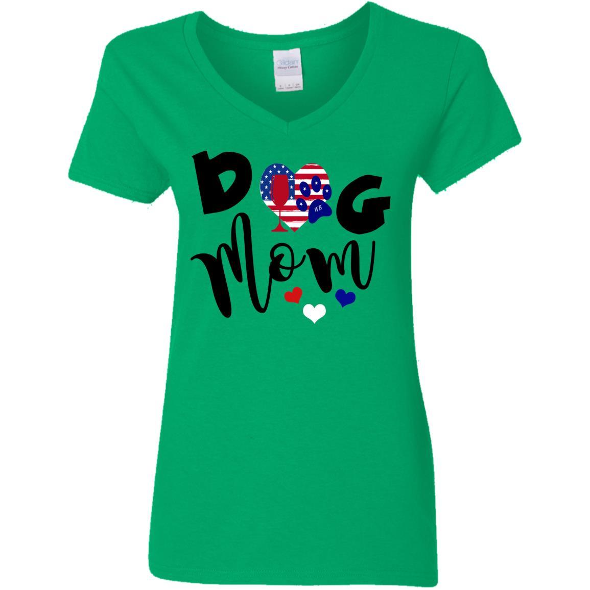 American Dog Mom Ladies' 5.3 oz V-Neck T-Shirt - Comfortable Cotton Tee for Pet Lovers | Perfect for Casual Wear, Dog Park Outings & Matching with Your Pup