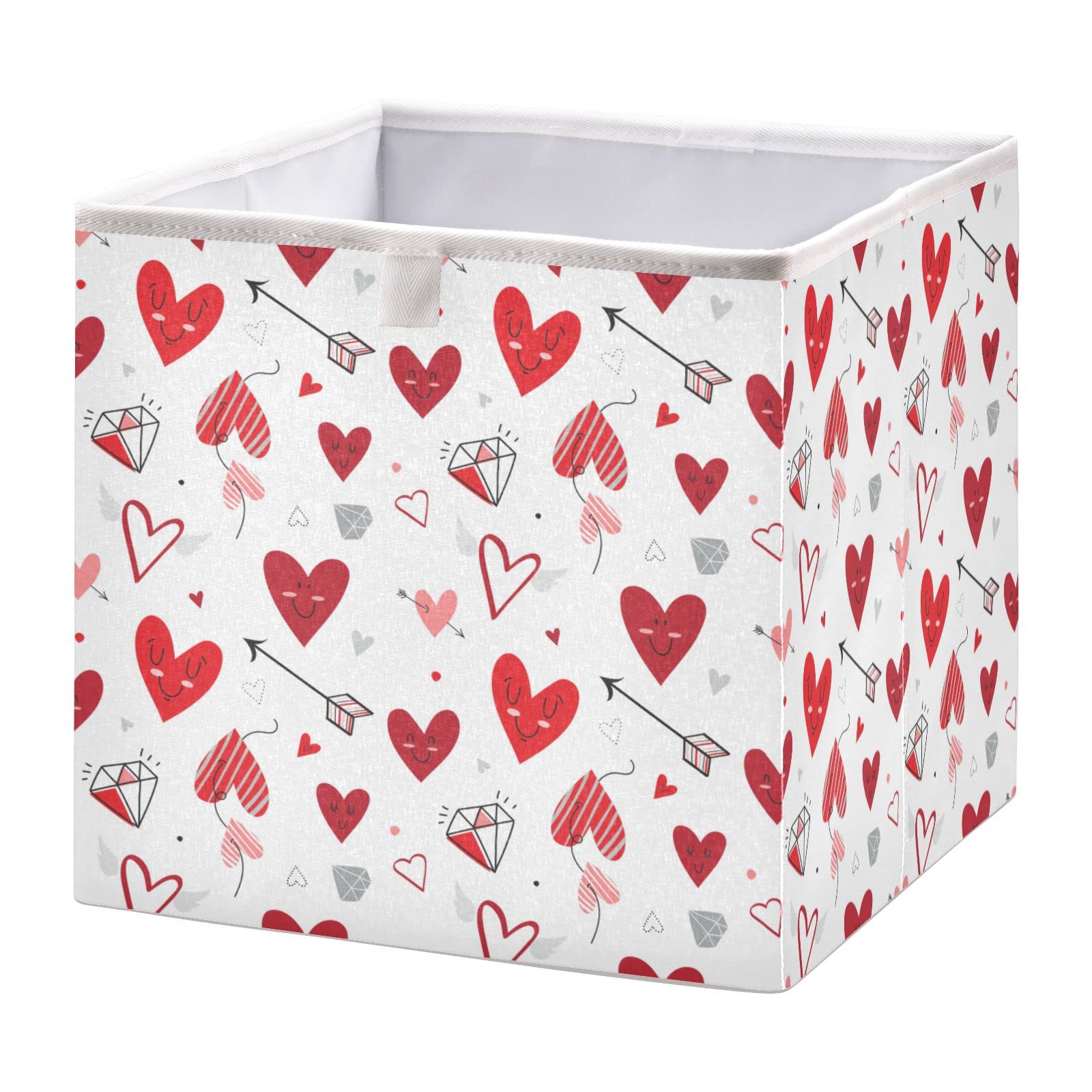 DOMIKING Valentine's Day Heart-Shaped Storage Bins - Foldable Fabric Closet Organizer with Sturdy Handle, 11 Inch - Perfect for Bedroom Shelves, Closet Organization & Home Decor
