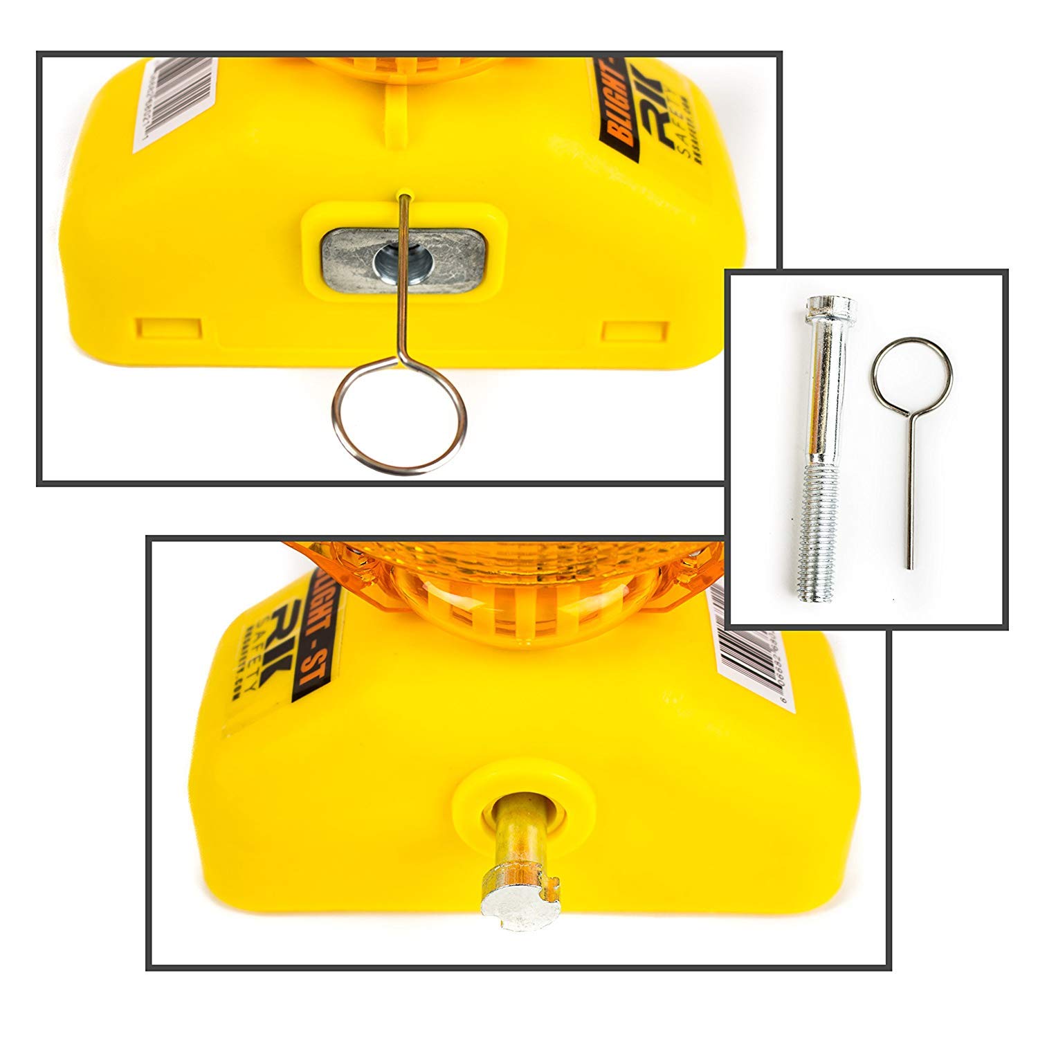 (4-Pack) RK Safety BLIGHT-ST Solar Rechargeable Amber LED Barricade Warning Lights - 2-Sided Flashing Traffic Signals with 3-Way Operation Switch | Includes Switch Pin & Bolt | Perfect for Construction Zones, Road Work & Emergency Vehicle Safety