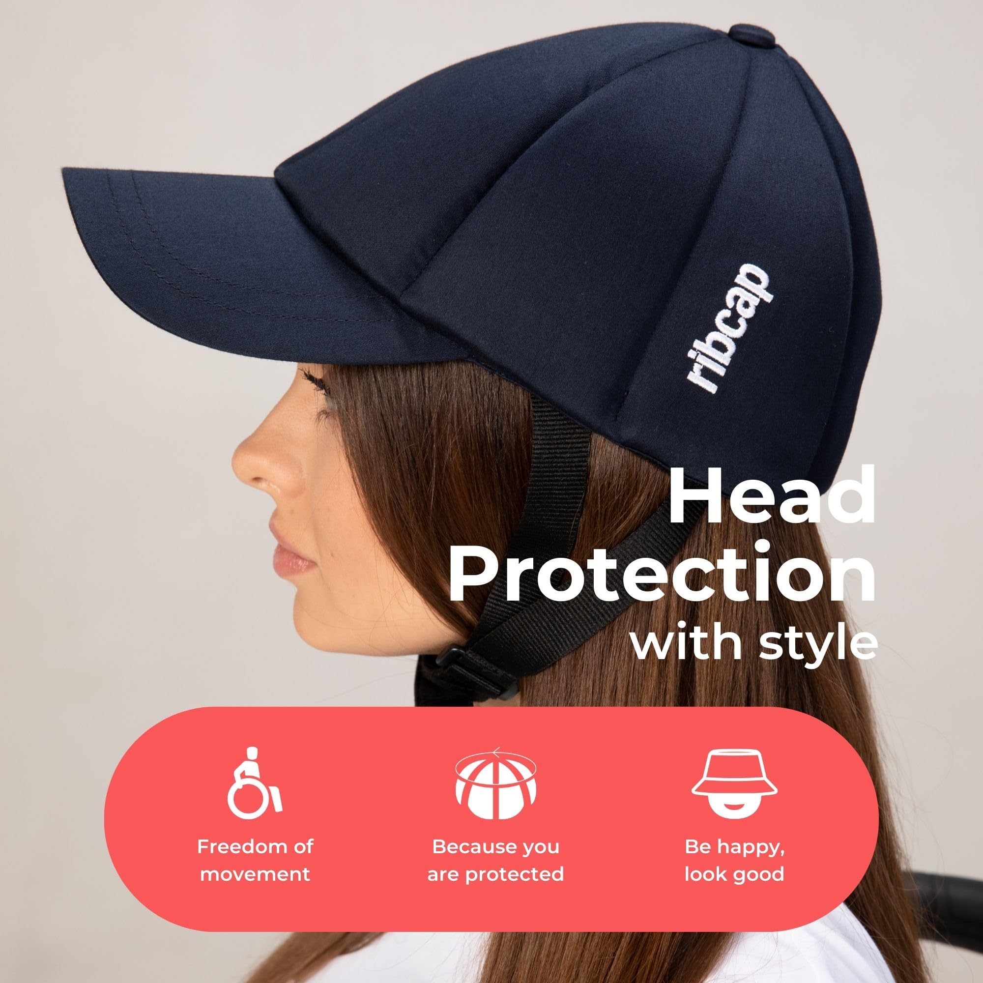 Ribcap Baseball Cap - Medical Grade Protective Helmet with Adjustable Chin Strap | Navy Blue | Size L-XL | Perfect for Chemotherapy, Radiation & Outdoor Activities