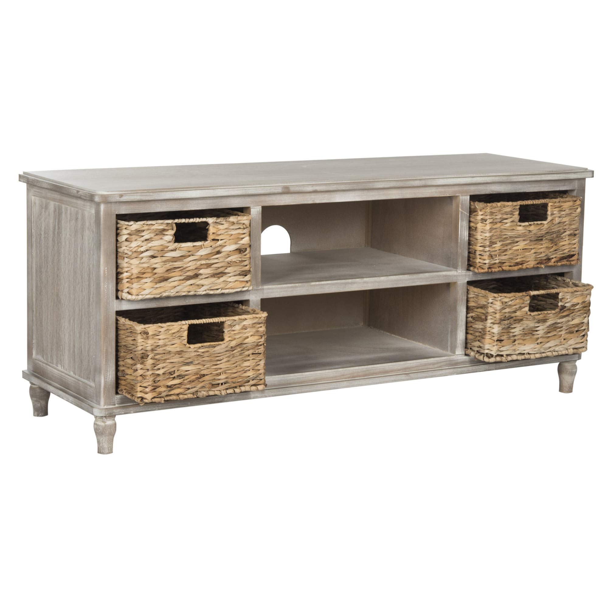 Safavieh Home Collection Rooney Entertainment TV Stand - White Wash Finish - Modern TV Console for Living Room, Bedroom & Home Theater