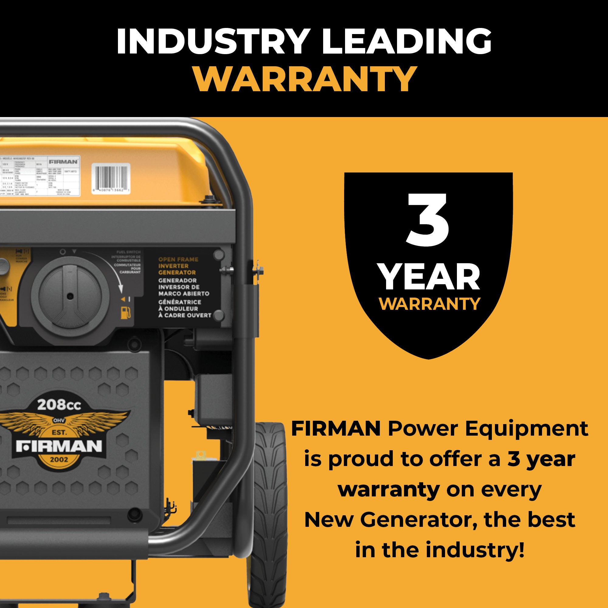 4500W Portable Inverter Generator with CO Alert & Recoil Start - Open Frame Design for Camping, RV Trips & Emergency Power Backup