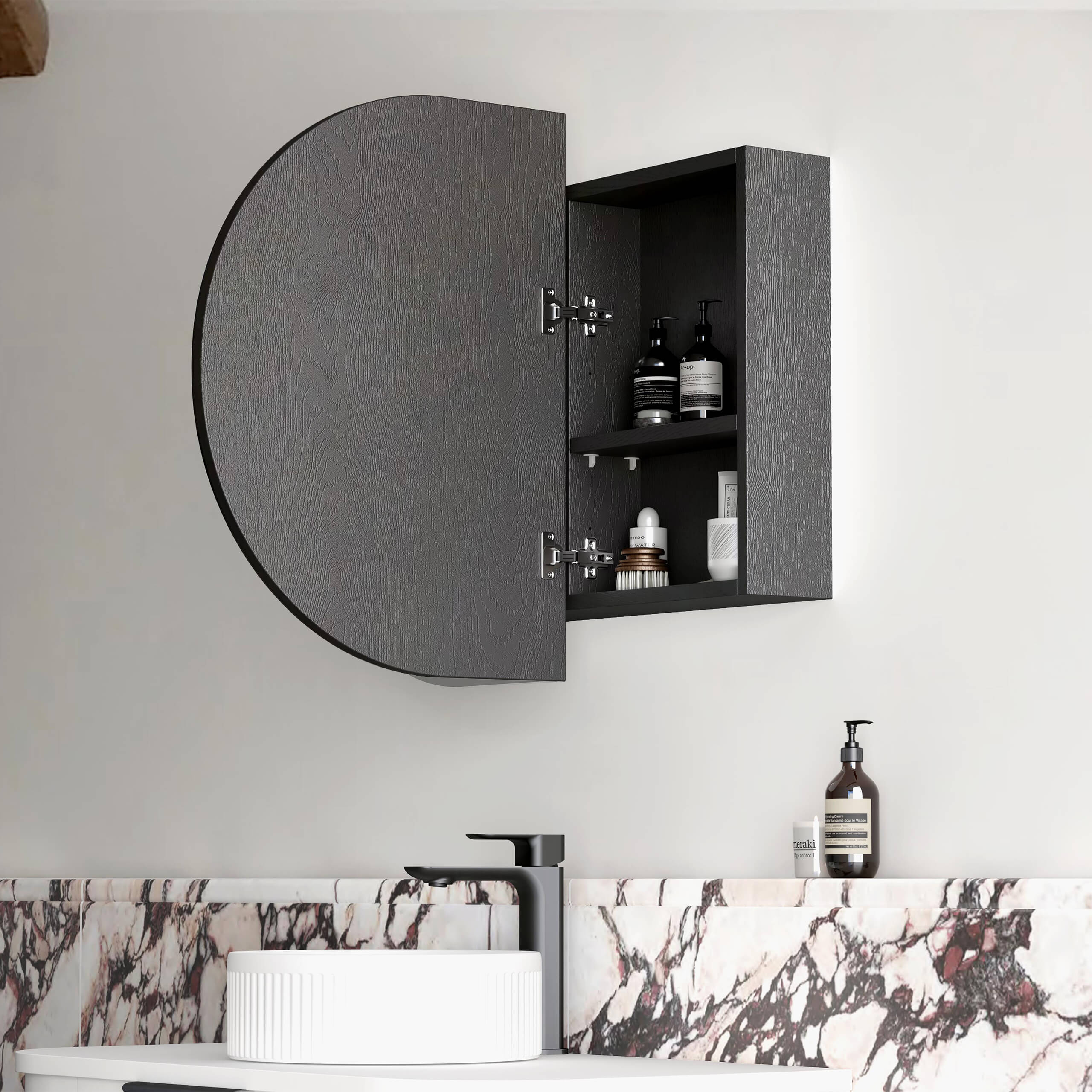 Premium Bondi LED Black Oak Shaving Cabinet - Modern Bathroom Mirror with Lights for Shaving & Makeup - Perfect for Home, Salon, and Spa Decor