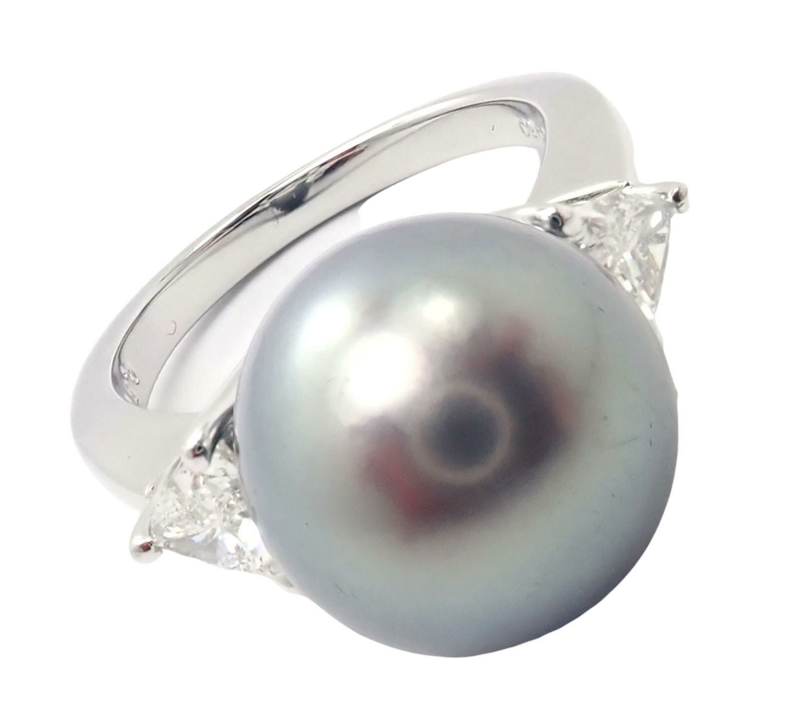 Exquisite Mikimoto Platinum 0.5ctw Diamond & 12mm Tahitian South Sea Pearl Heart Ring - Luxury Jewelry for Anniversary, Valentine's Day & Special Occasions
