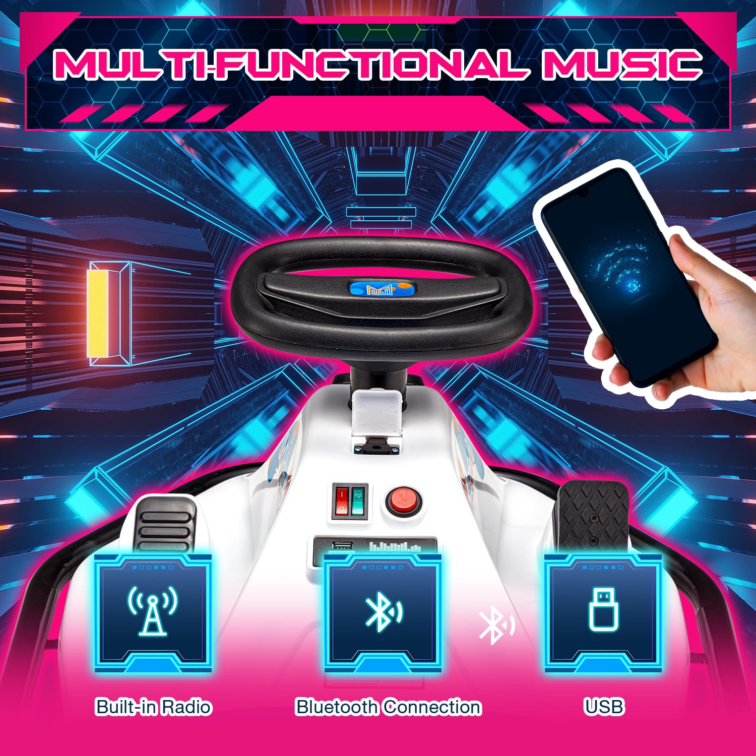 MELLCOM 12V Kids Electric Ride-On Drift Car with 360° Rotatable Wheels, Bluetooth, LED Lights & Music - Pink Electric Toy Car for Boys & Girls | Perfect for Indoor Play, Backyard Fun & Birthday Gifts