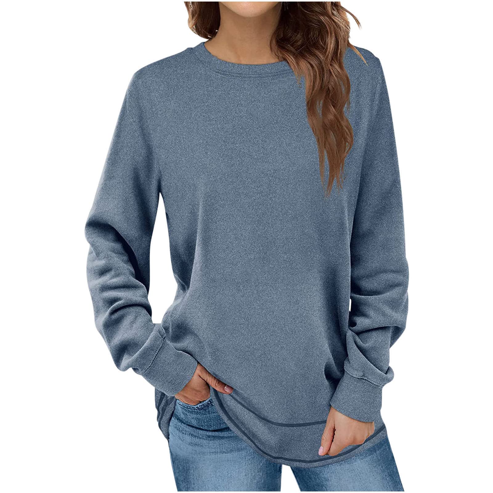 PBNBP Women's Fall Fashion Tops - Long Sleeve Crewneck Tunic Sweatshirts for Leggings | Soft Casual Shirts with Curved Hem | Perfect for Office, Weekend & Layering Outfits