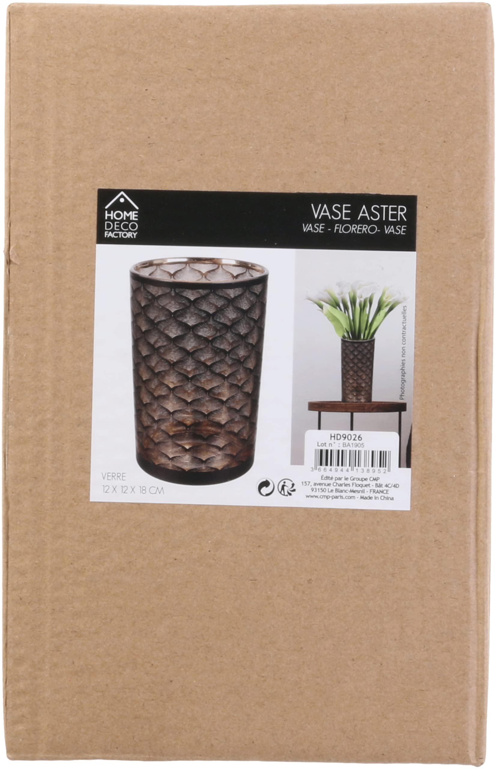 HD9026 Aster Decorative Glass Vase - 20cm Black & Copper Modern Home Decor (12x12x20cm) - Perfect for Centerpieces, Wedding Decor & Living Room Accents