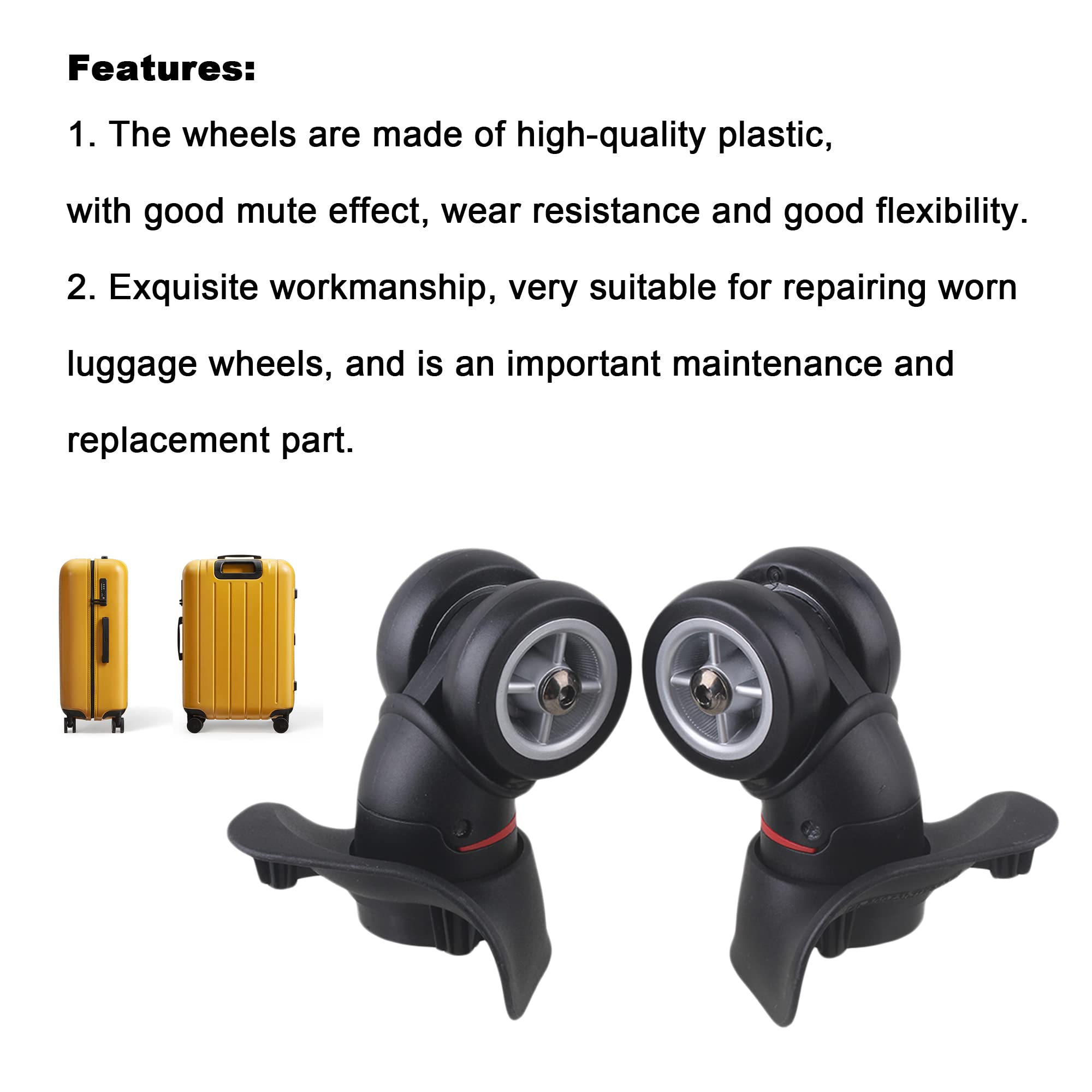 BQLZR 4-Pack Black Plastic Luggage Wheels Repair Kit with Screws - 360 Degree Rotation for Suitcase, Travel Bags & Carry-On Cases - Easy Replacement & Smooth Rolling