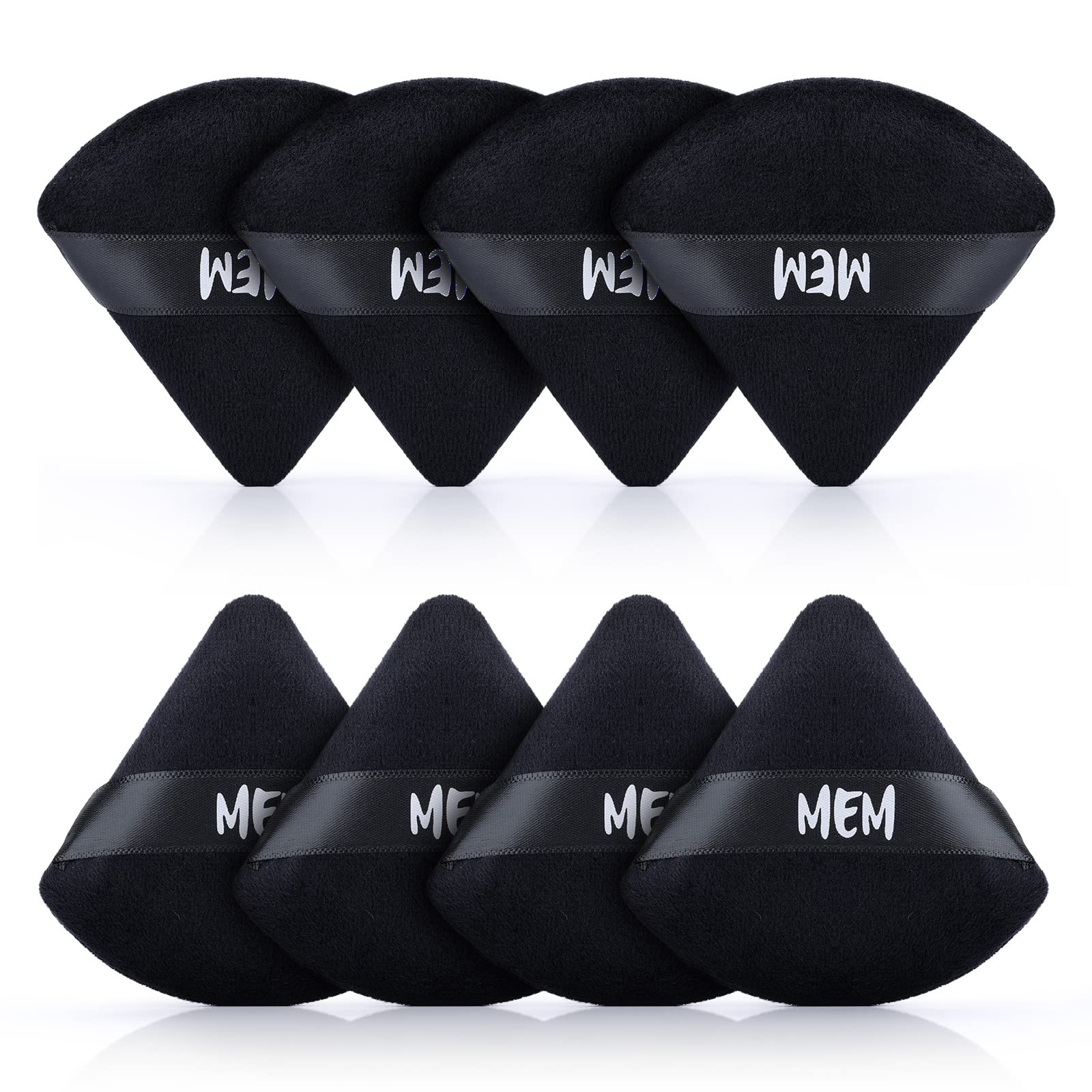 8-Piece MEM Triangle Powder Puff Set - Soft Velour Makeup Sponges for Loose & Pressed Powder Application (Wet/Dry Use) | Skin-Friendly Beauty Blenders with Satin Ribbon Handle | Perfect for On-the-Go Touchups & Professional Makeup Application