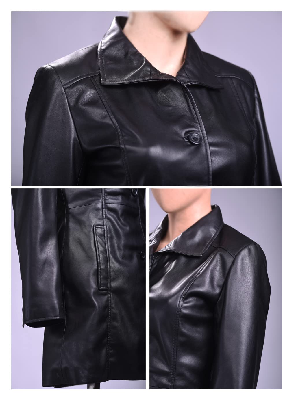 Classic Women's Real Leather Trench Coat with 3 Buttons | Elegant Long Blazer Jacket for Office, Business & Formal Occasions