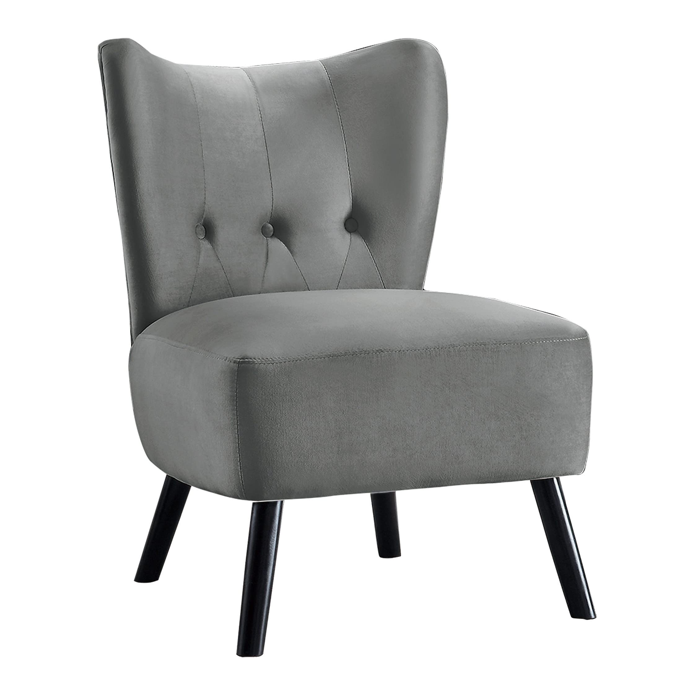 Velvet Accent Armless Chair - Mid Century Modern Upholstered Lounge Chair with Button Tufted Design & Solid Wood Frame - Comfortable Reading Chair for Living Room, Bedroom, Guest Room - Perfect for Relaxing, Reading & Home Decor - Gray