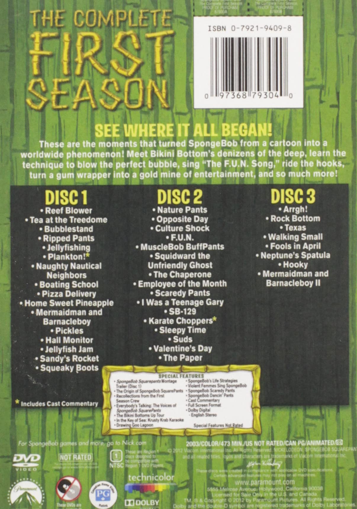 SpongeBob SquarePants Complete First Season DVD - Nickelodeon Animated Comedy Series for Kids & Family Movie Night Collection