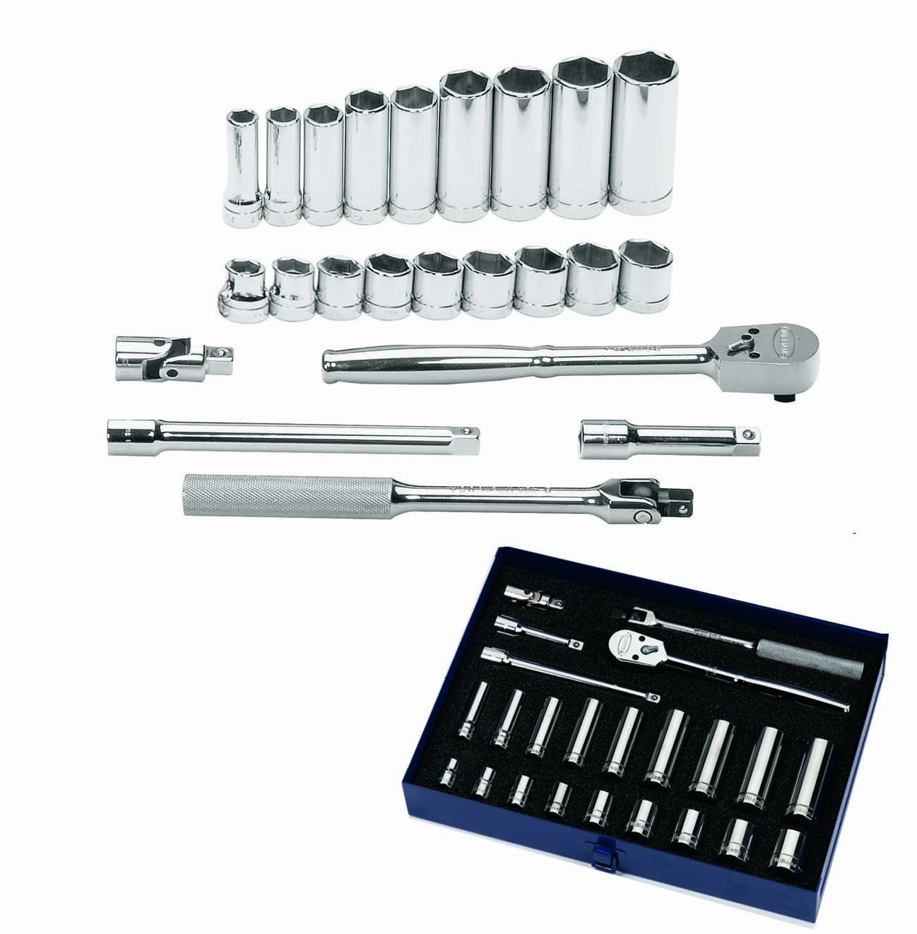 Williams WSB-23HFTB 23-Piece 3/8-Inch Drive Socket and Ratchet Set with Toolbox - Professional Mechanics Tool Kit for Automotive Repair, Home Improvement & DIY Projects