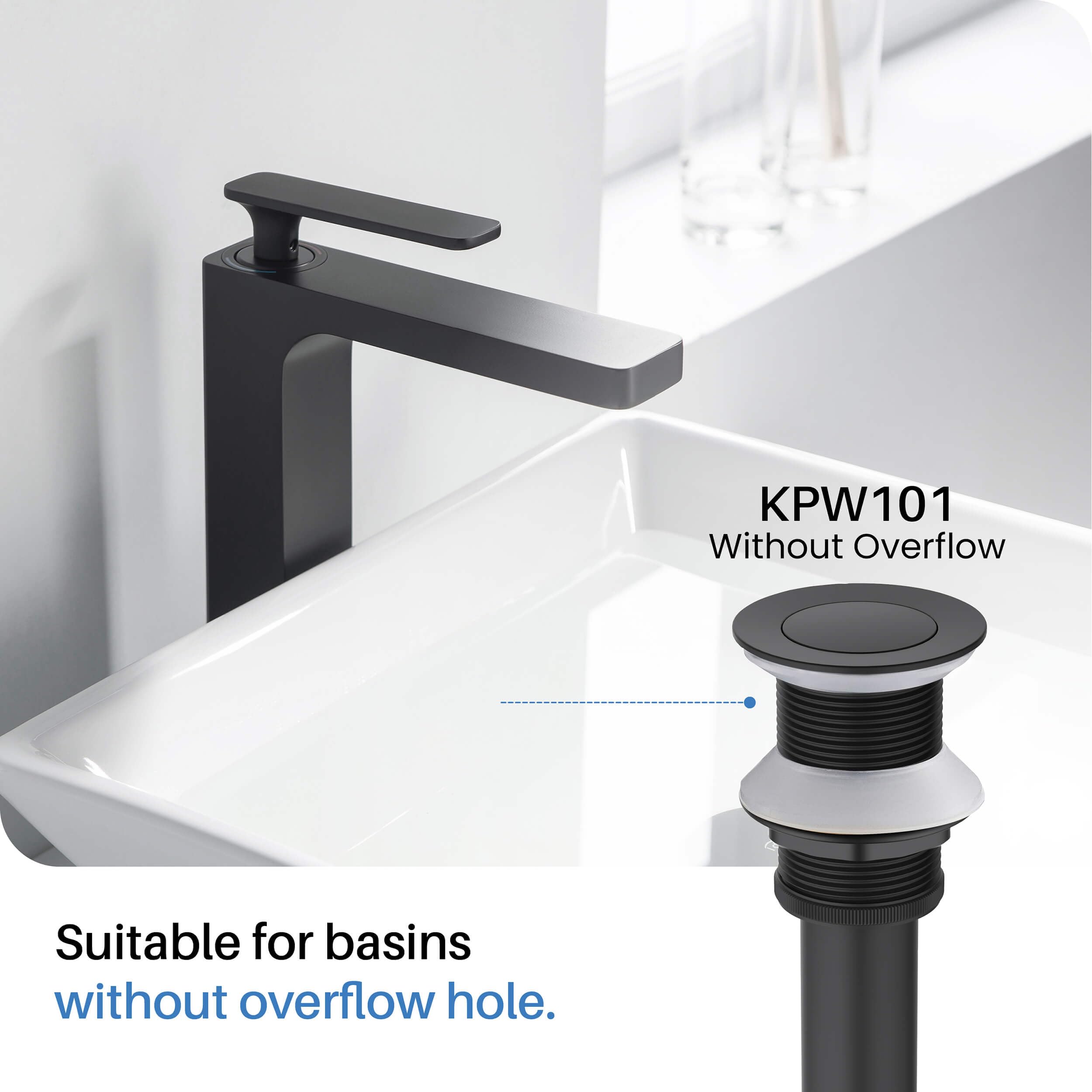 KIBI KBF1007 Infinity Single Handle Bathroom Vanity Sink Faucet - Solid Brass Lavatory Faucet with Water Supply Hose - Durable Corrosion-Resistant Matte Black Finish - Includes Pop-Up Drain - Perfect for Modern Bathroom Renovation and Home Upgrade