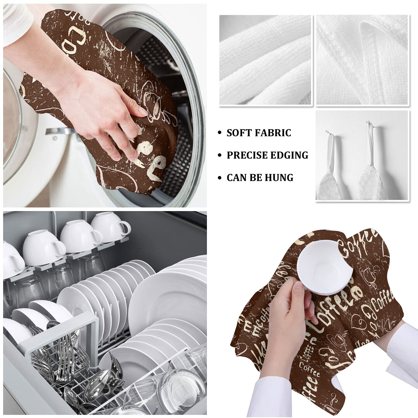 Premium Coffee Beige Brown Kitchen Towels Set - 3 Pack Absorbent Soft Cotton Dishcloths, 18x28 Inches - Mocha Latte Themed Bar & Tea Towels for Dish Drying, Hand Wiping, and Counter Cleaning