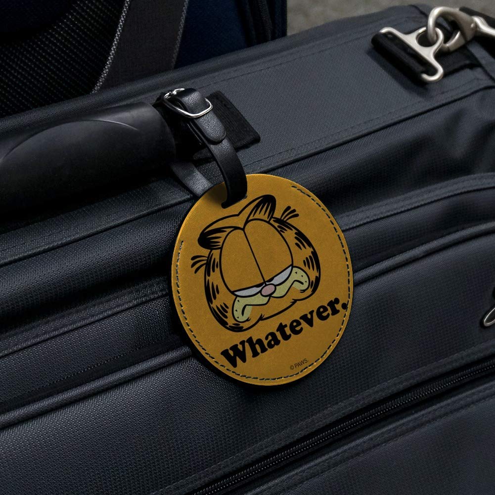 Garfield Whatever Face Round Leather Luggage Tag - Durable Suitcase ID Tag for Carry-On Bags - Perfect for Travel Identification & Personalization
