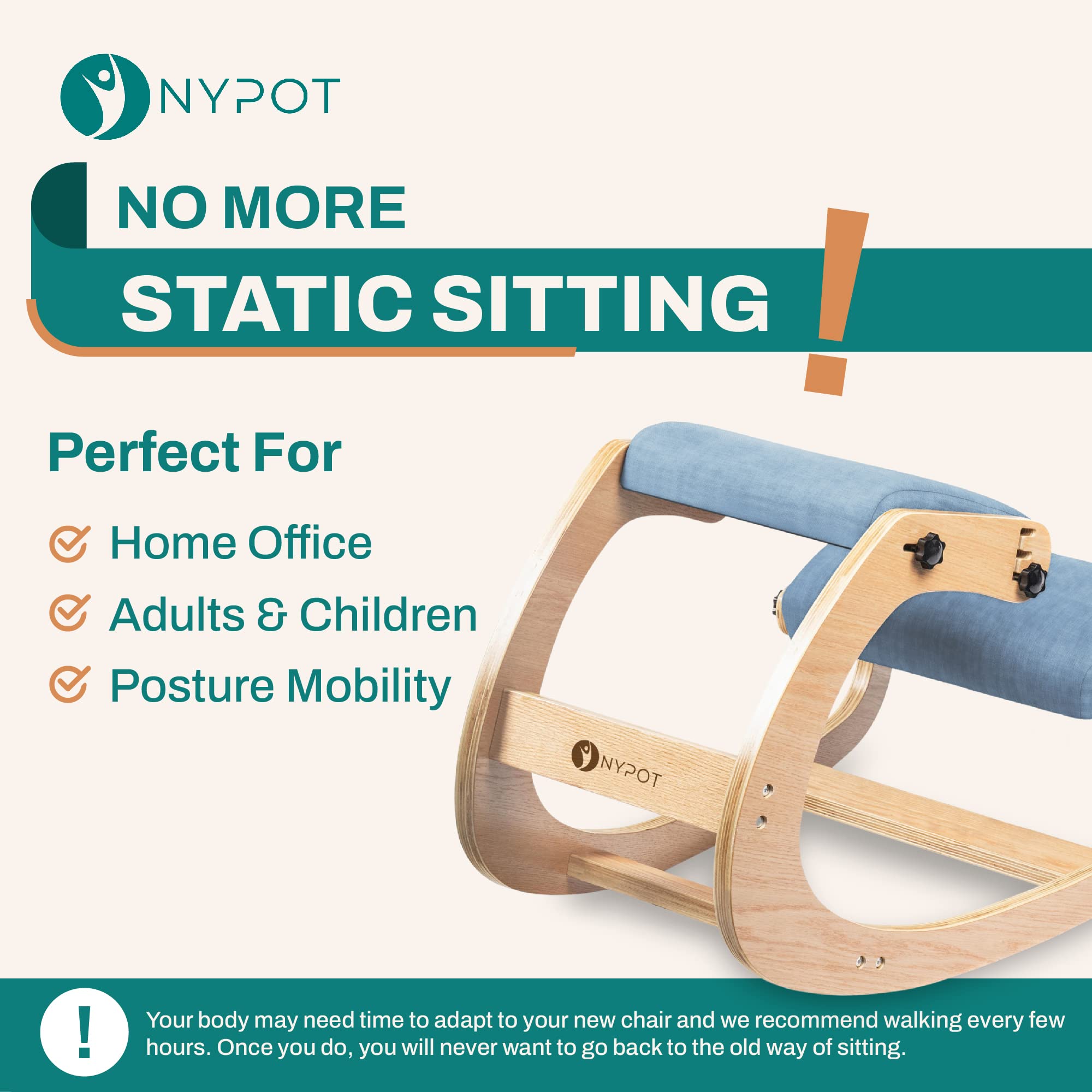 Ergonomic Kneeling Chair for Office - Adjustable Rocking Stool with Wooden Frame - Posture Support & Back Pain Relief - Perfect for Home Office, Study, and Meditation
