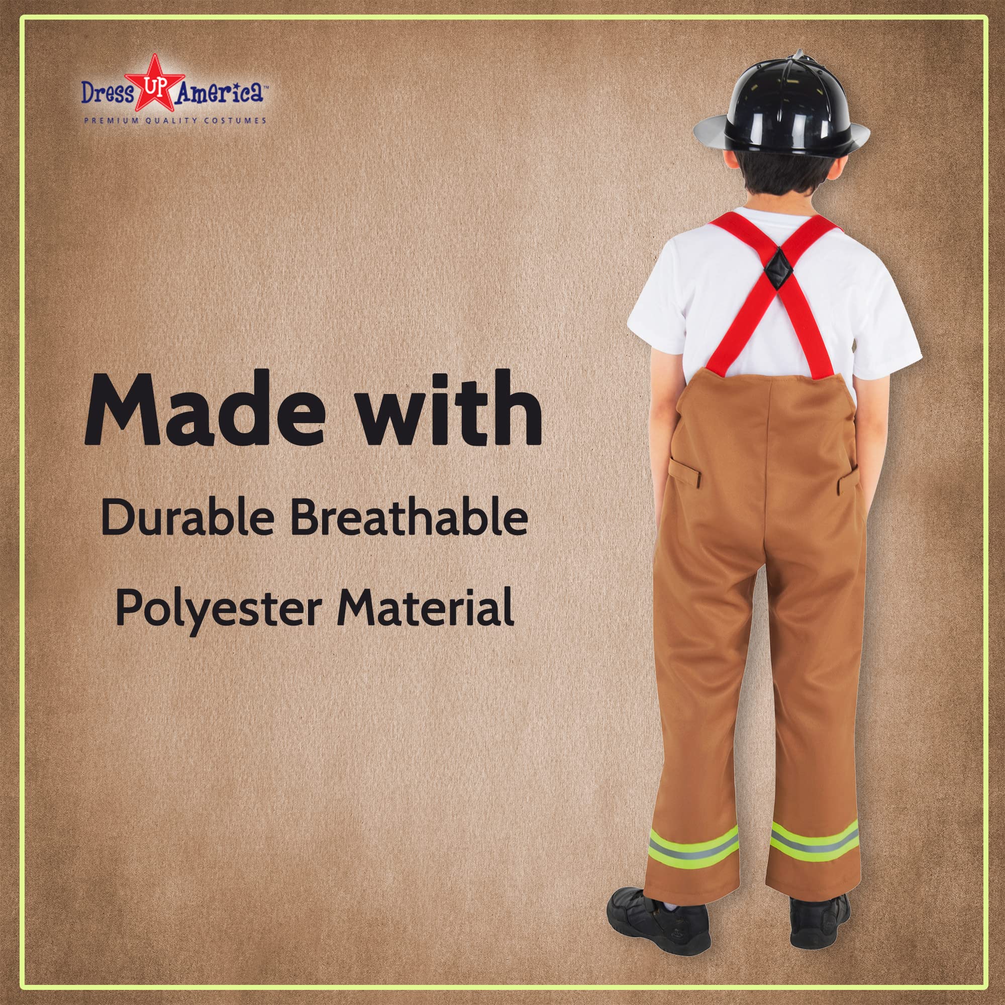 Firefighter Costume for Kids - Realistic Fireman Dress Up Set with Hat & Badge - Role Play Pretend Play for Halloween, Parties & Career Day