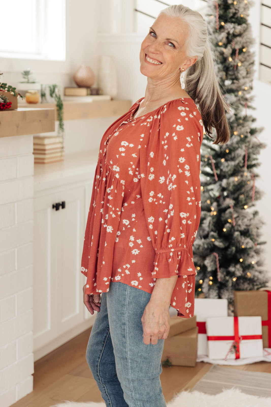 Stylish Daisy Flow Blouse in Rust Color - Perfect for Casual Outings, Office Wear & Spring Fashion