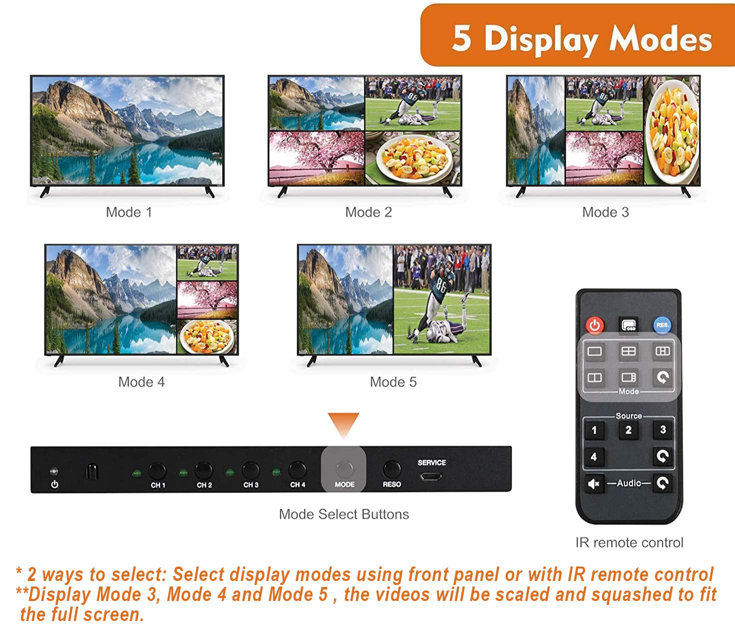 J-Tech Digital HDMI 4x1 Multi-Viewer Quad Splitter - 1080p Seamless Switch with 5 Display Modes & VGA Loop Out [JTECH-MV41V] - Perfect for Home Theater, Gaming, and Conference Room Setups