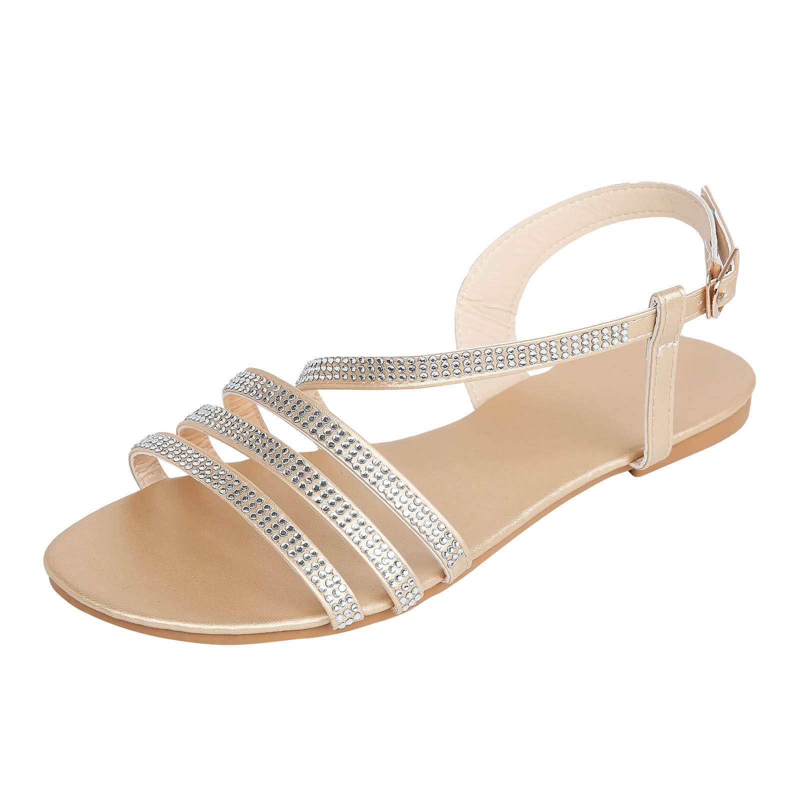 Women's Rhinestone Breathable Open Toe Strap Sandals for Summer - Comfortable Beach Shoes for Outdoor Walking & Vacation