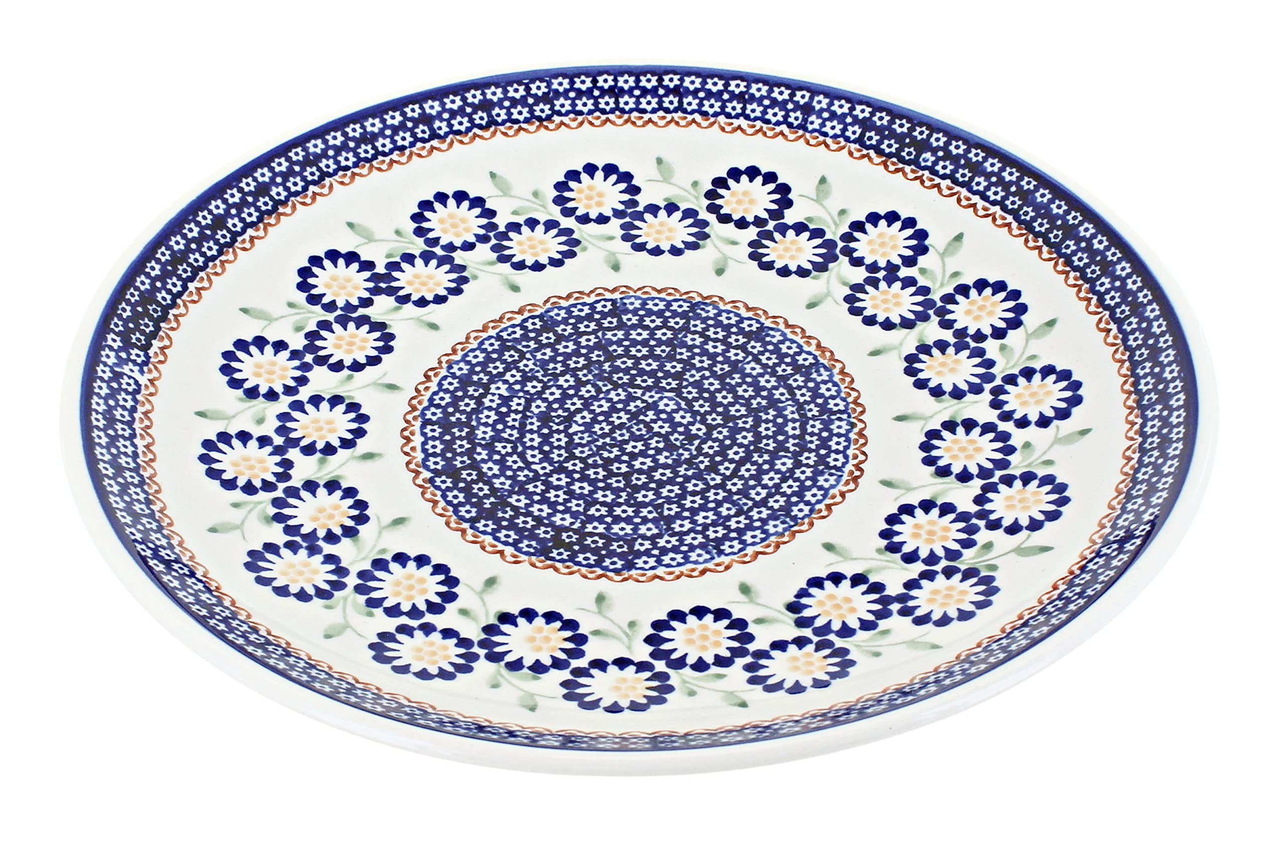 Handmade Blue Rose Polish Pottery Peach Blossom Dinner Plate - Elegant Floral Design for Fine Dining, Wedding Decor & Home Tableware