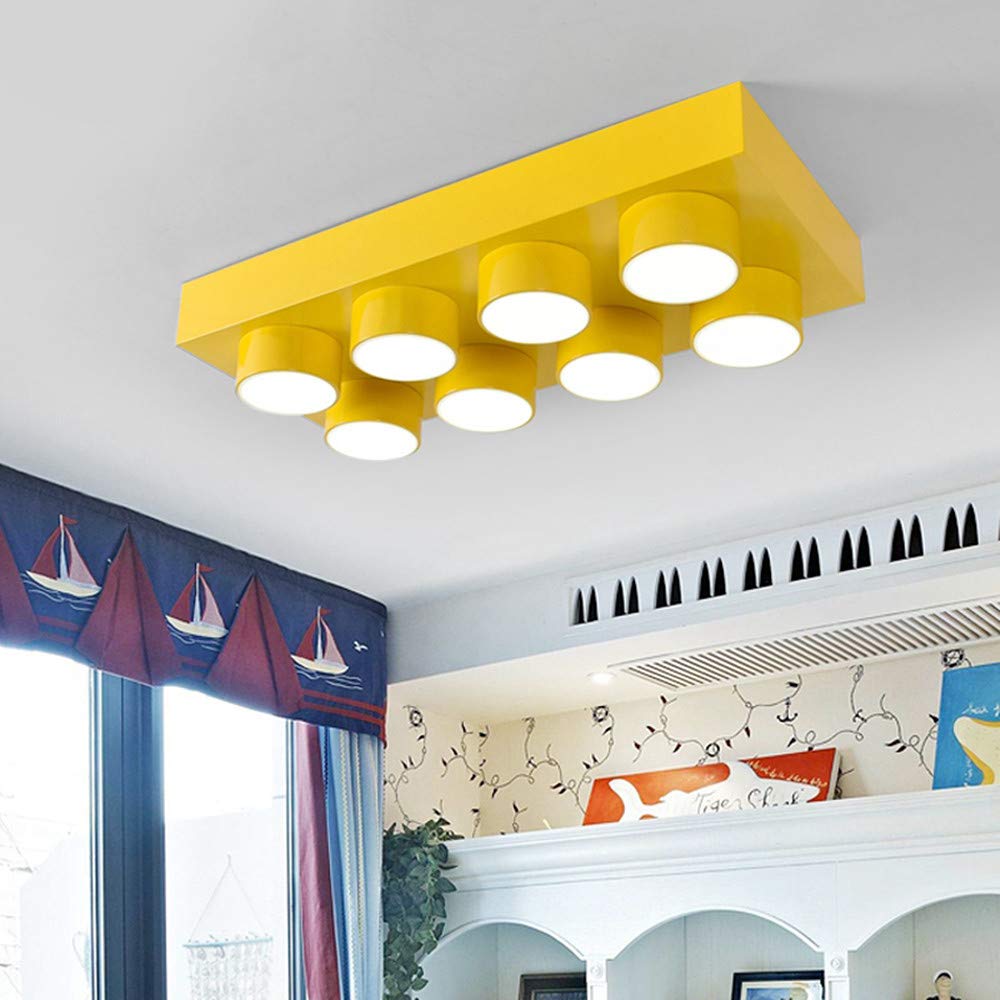 Modern Kids Ceiling Light - Creative Colorful Block Toy Design, Acrylic Flush Mount Fixture for Children's Bedroom, Nursery & Playroom - Perfect for Kindergarten, Playground & Kids Room Lighting (Square, Yellow)