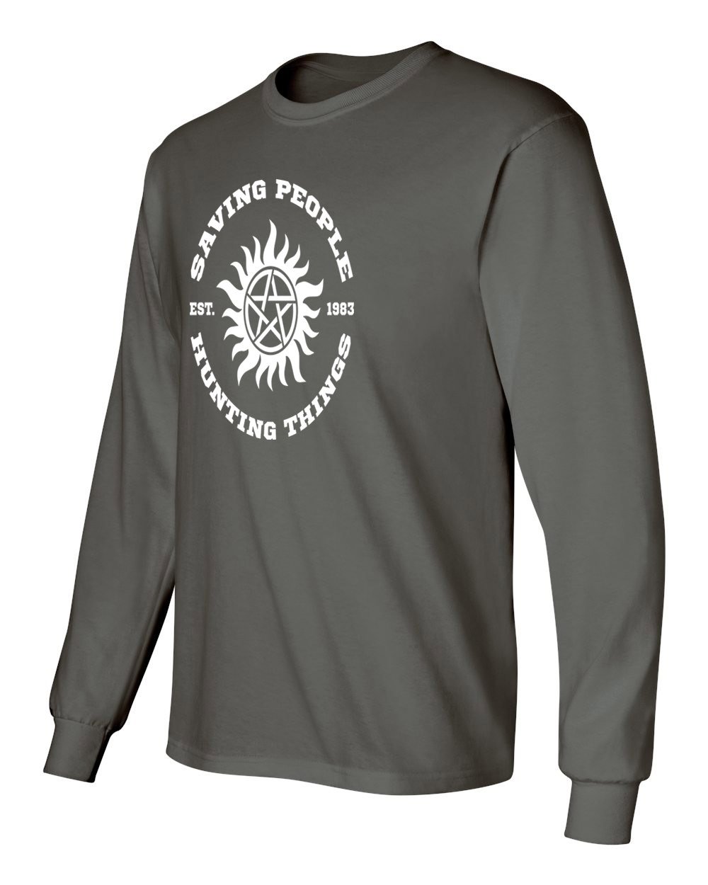 Supernatural Dean Winchester Men's Long Sleeve T-Shirt | Officially Licensed TV Show Merchandise | Soft Cotton Tee for Fans & Collectors | Perfect for Cosplay, Conventions & Casual Wear (Charcoal, XL)