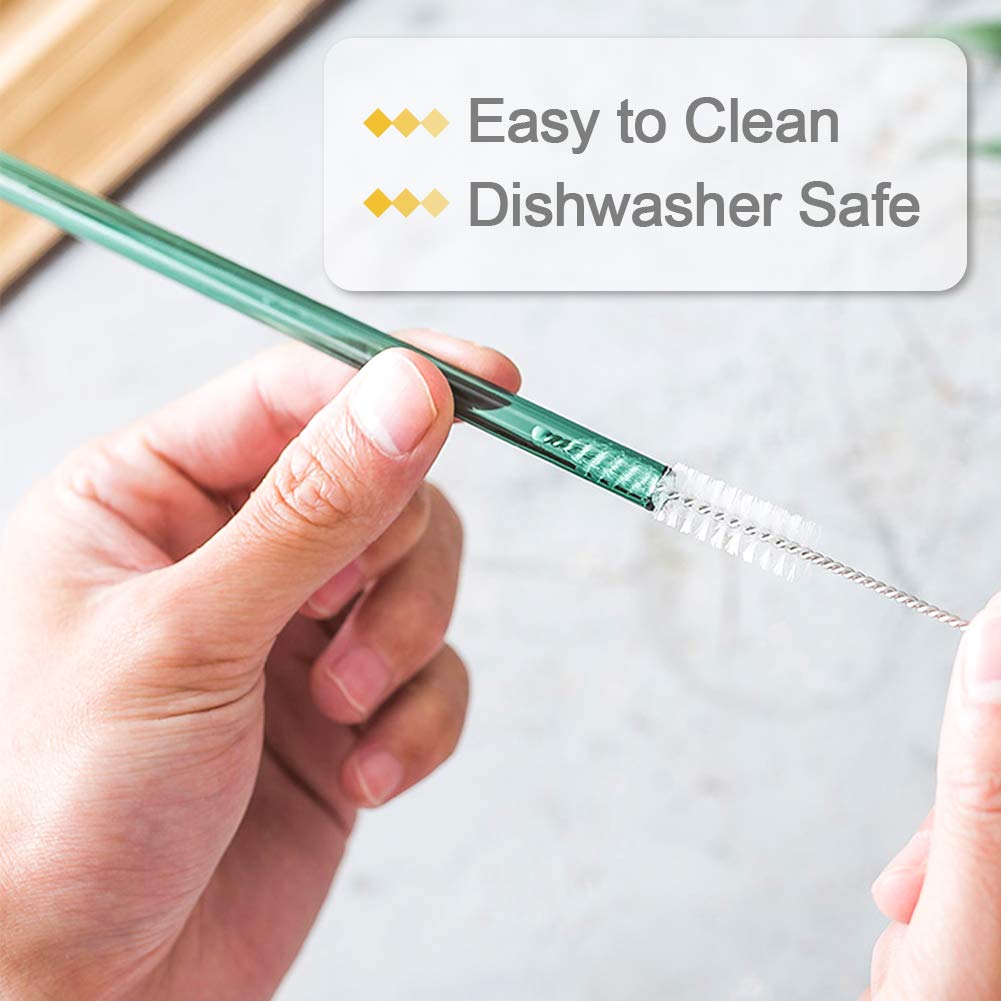 Eco-Friendly Reusable Glass Straws - 12 Pack Bent Drinking Straws with 2 Cleaning Brushes for Smoothies, Milkshakes, Juice & Cocktails | BPA-Free, Dishwasher Safe | Perfect for Home, Office, Parties & Travel (Pink)
