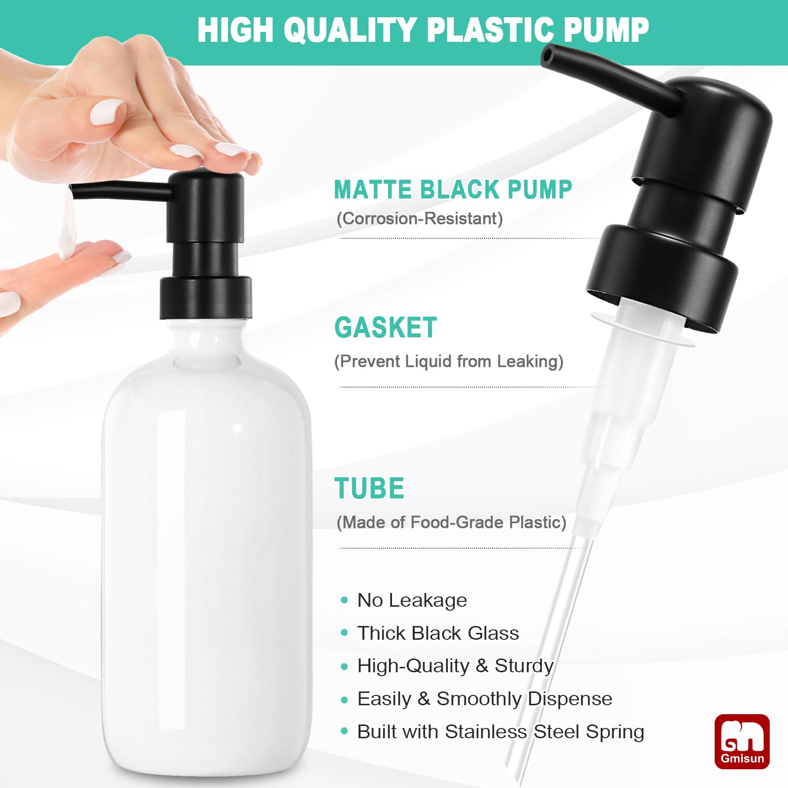 GMISUN 2-Pack 17 fl oz Glass Soap Dispenser Set with Ceramic Tray & Bamboo Dish Brush - Refillable Hand and Dish Soap Bottle for Kitchen Sink, Modern Farmhouse Style - Perfect for Dishwashing, Countertop Organization, and Farmhouse Decor