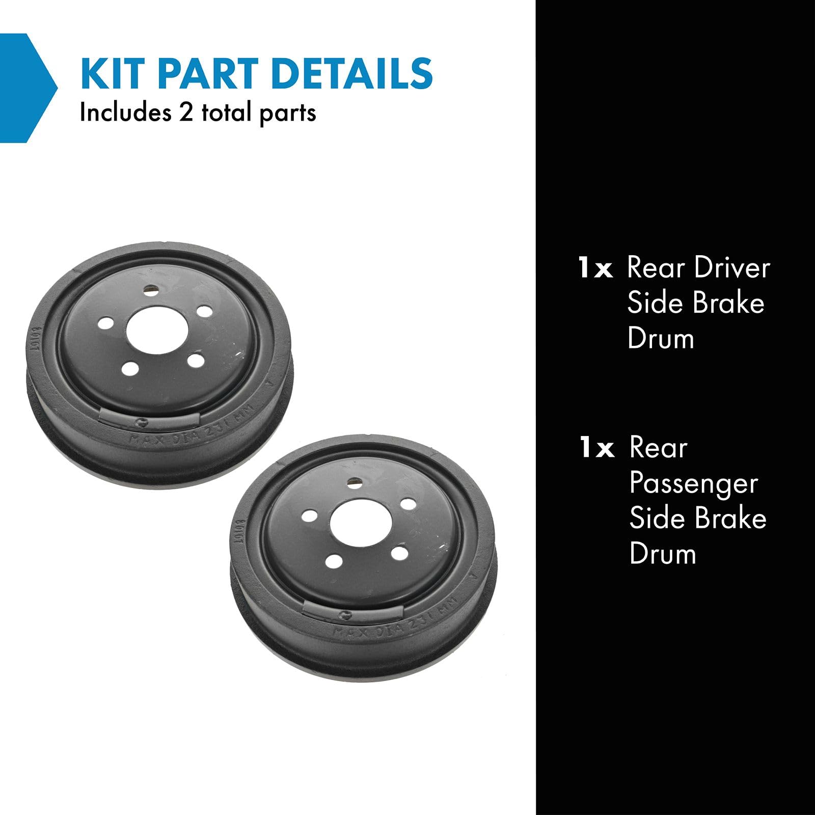 Rear Brake Drum Pair Set for 2003-2005 Chevy Cavalier & Pontiac Sunfire - Durable Replacement Brake Drums for Smooth Stopping Power - Perfect for Daily Commuting and Highway Driving
