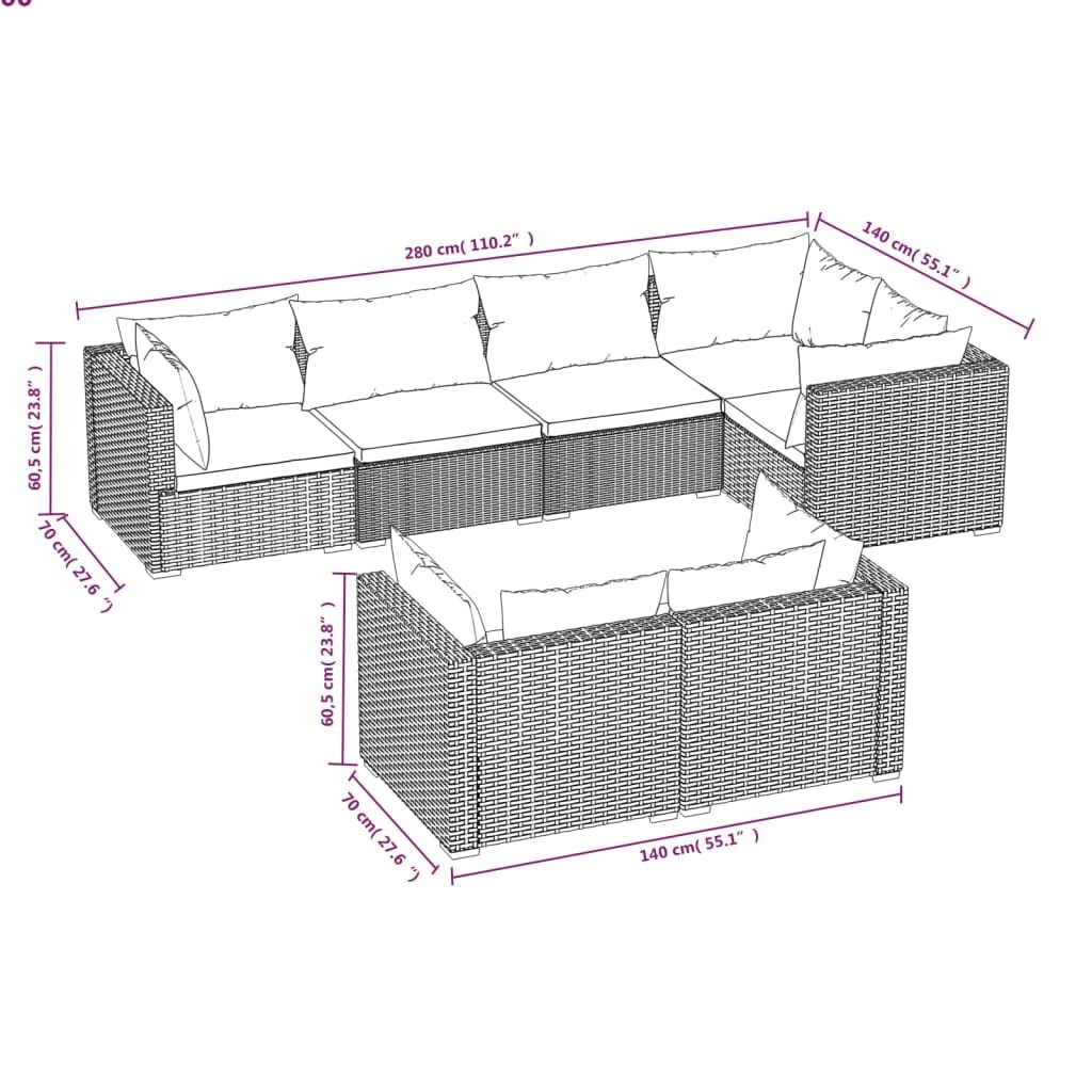 vidaXL 7-Piece Patio Lounge Set with Cushions - Black Poly Rattan Outdoor Furniture for Garden, Backyard, Poolside & Balcony - Durable Weather-Resistant Wicker Sofa Set for Relaxing & Entertaining