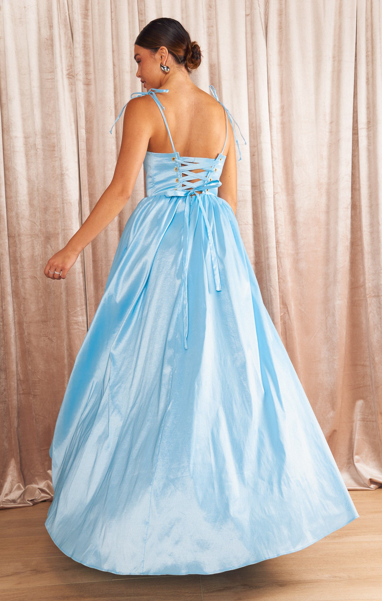 Juliet Maxi Dress - Light Blue Taffeta Formal Gown for Women | Elegant Prom, Wedding Guest & Evening Party Dress