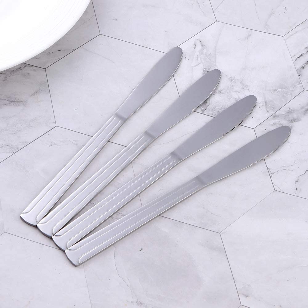 Premium Stainless Steel Dinner Knives Set of 12 - Elegant Silver Butter Knives & Steak Knives with Line Design, Durable Titanium Flatware for Home, Restaurant, Wedding & Catering - Perfect for Fine Dining, Parties & Special Occasions