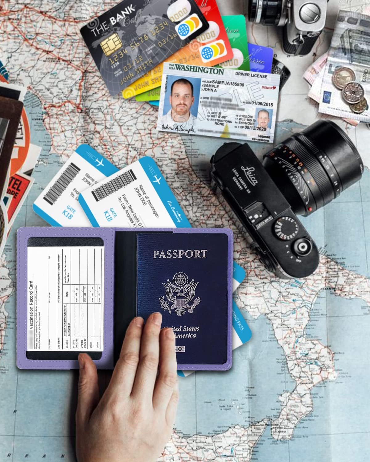 Slim RFID Passport Holder for Women - Travel Essentials & Vaccine Card Combo