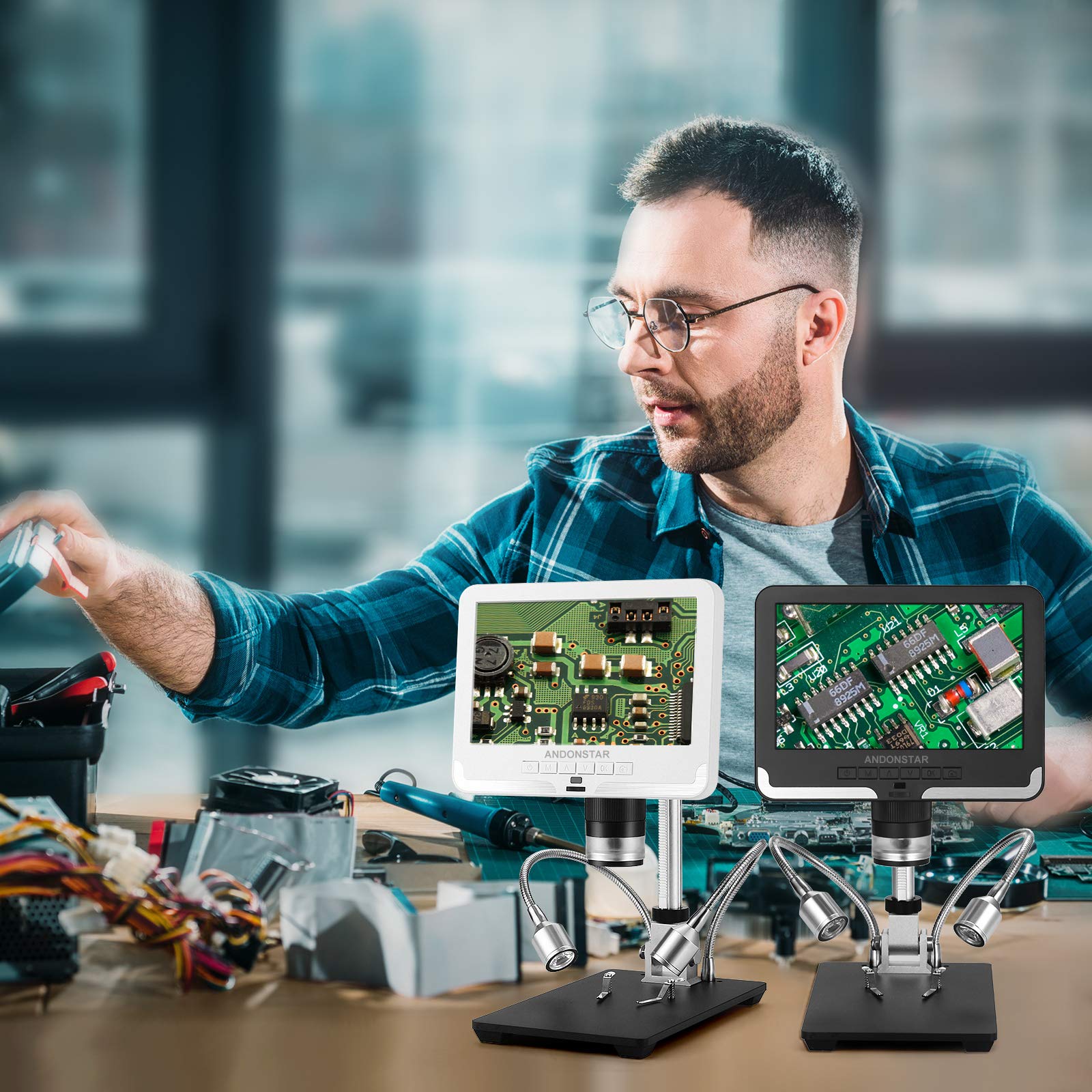 Andonstar AD206 7-inch LCD Digital Microscope - 200X Magnification Zoom for Soldering, Phone Repair & Circuit Board Inspection | Electronics Microscope for Hobbyists, Engineers & DIY Projects
